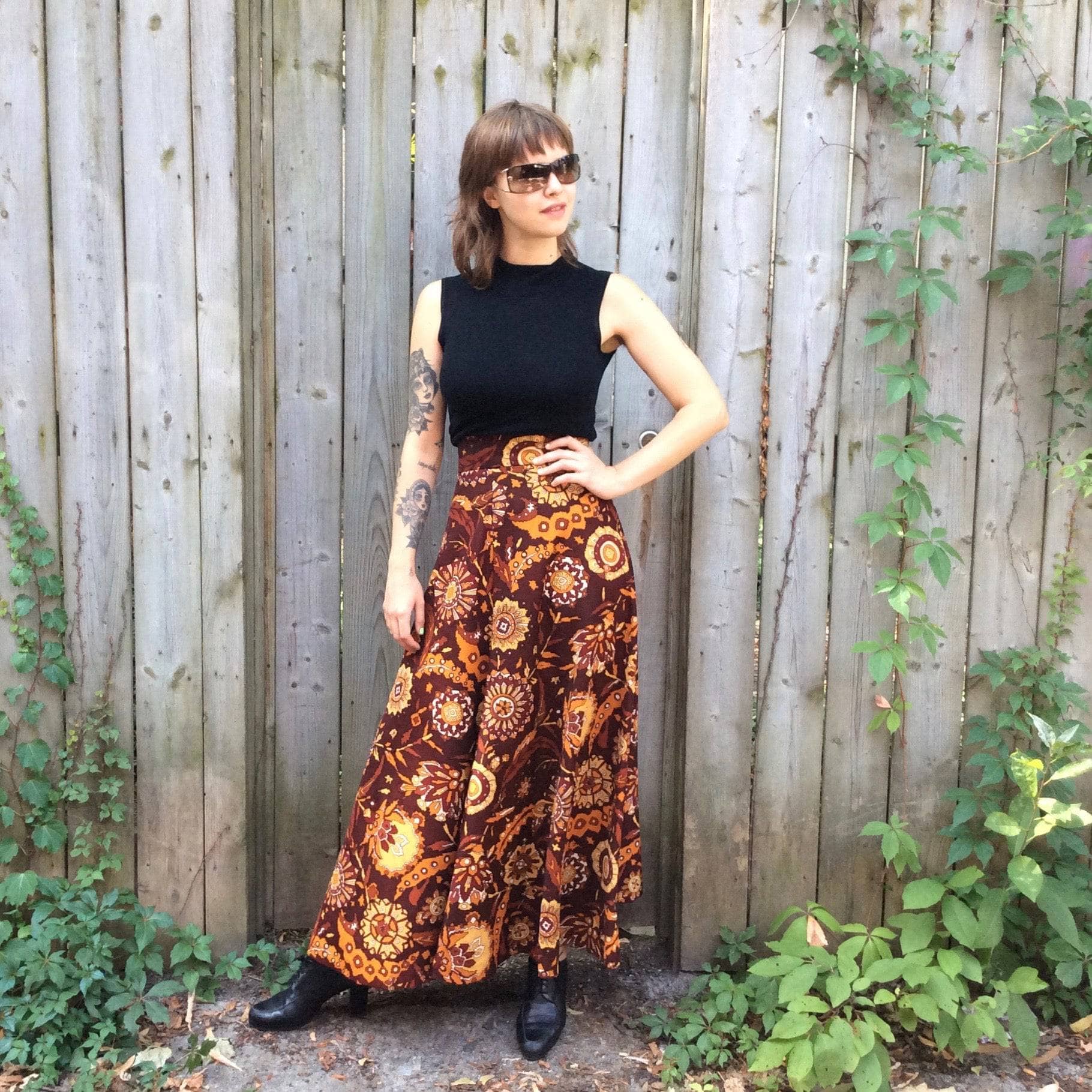 1970s High Waisted Bold Pattern Maxi Skirt Small - Image 5