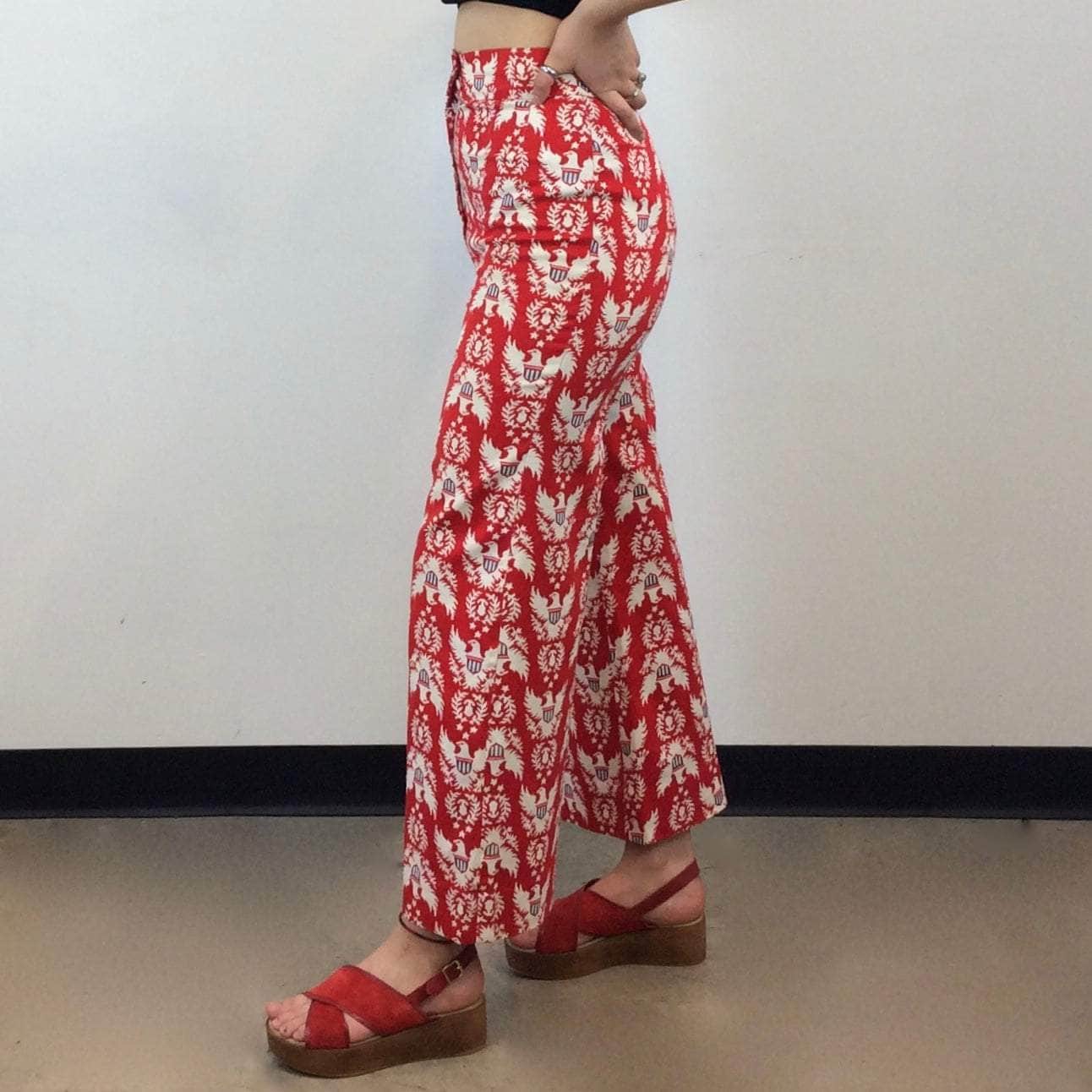 1970s High Waisted Wide Leg Bold Print Pants Small / Medium - Image 3