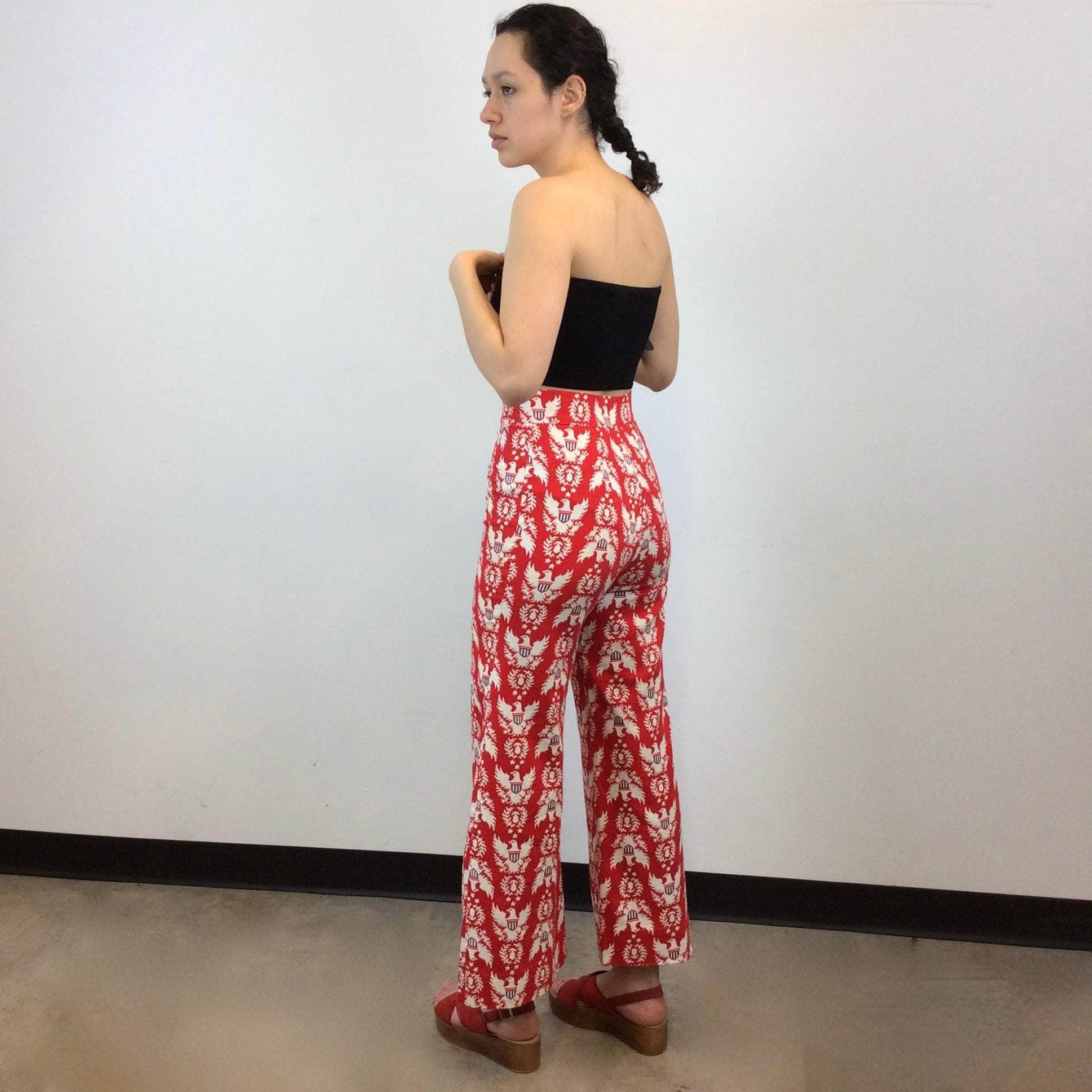 1970s High Waisted Wide Leg Bold Print Pants Small / Medium - Image 4