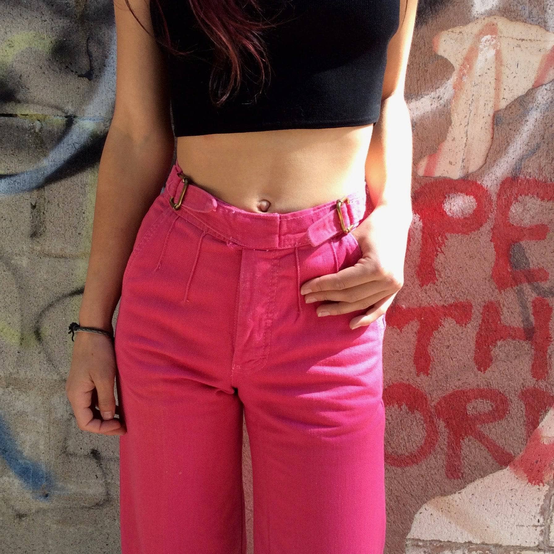 1970s High-Waisted Wide-Leg Hot Pink Jeans X-Small - Image 3