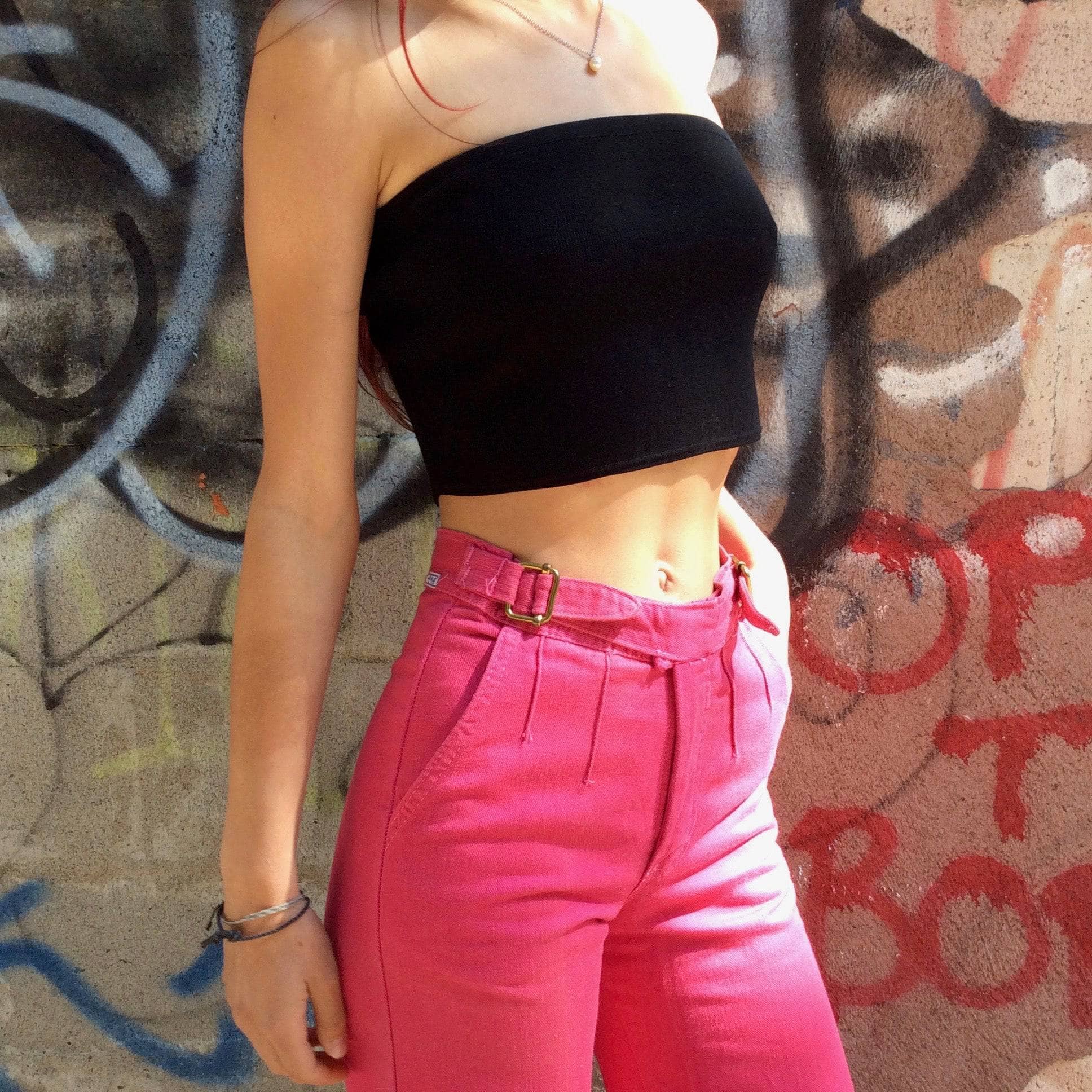 1970s High-Waisted Wide-Leg Hot Pink Jeans X-Small - Image 4