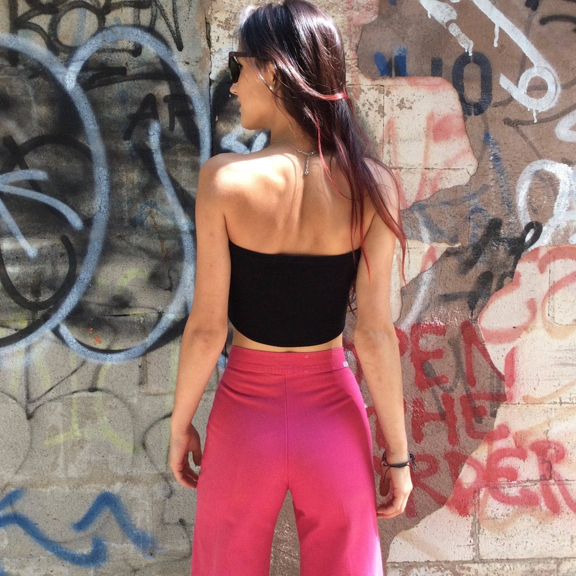 1970s High-Waisted Wide-Leg Hot Pink Jeans X-Small - Image 5