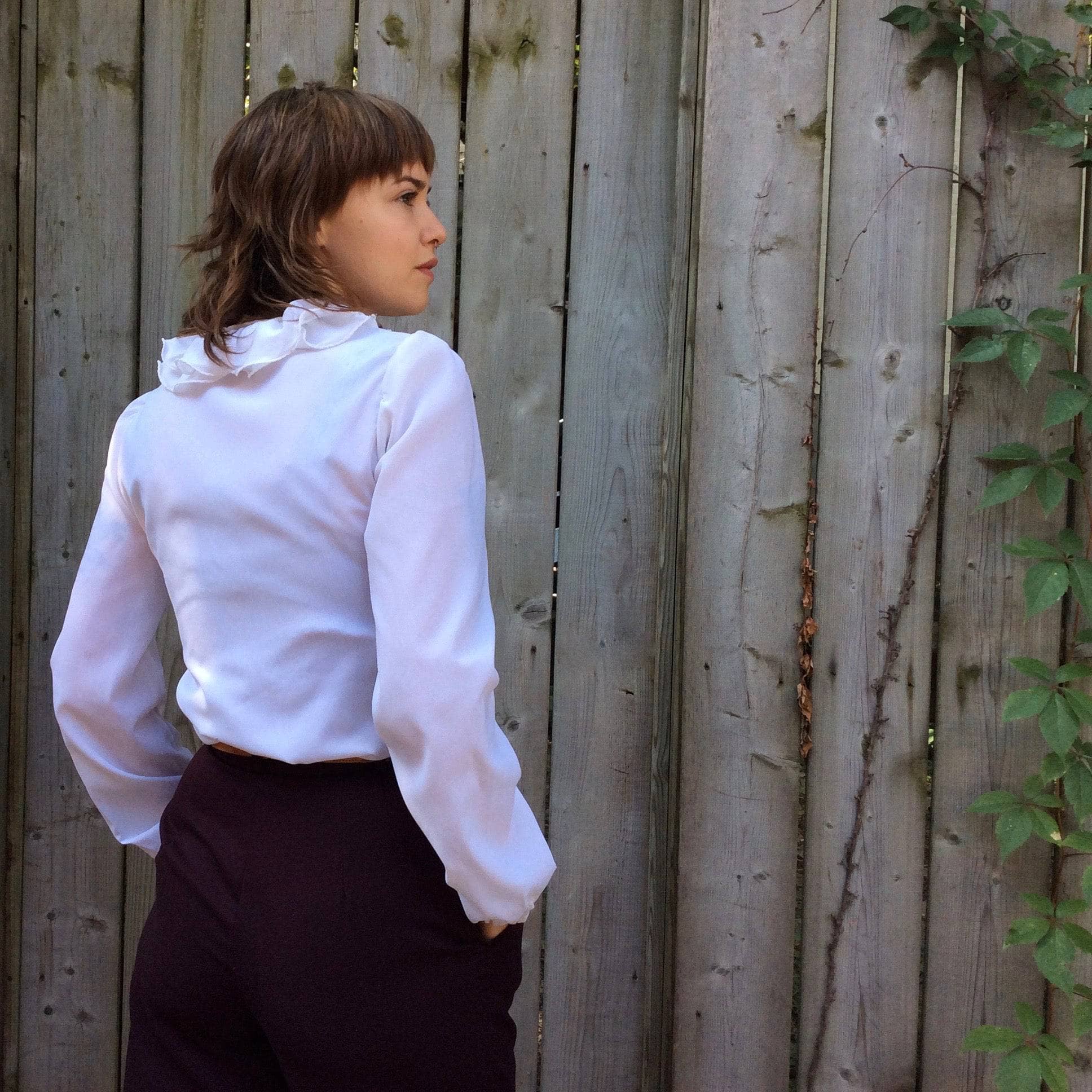 1970s Jabot Collar Long Sleeve White Shirt Small/Medium - Image 2