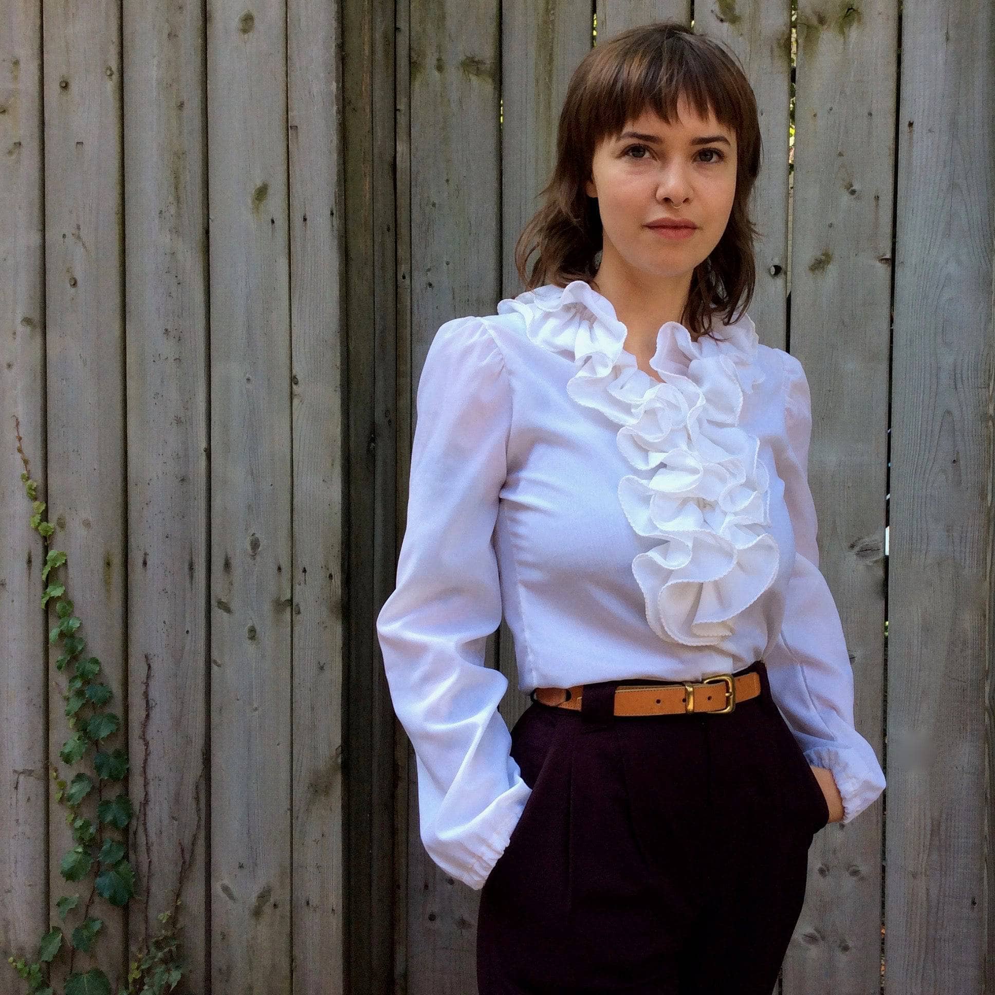 1970s Jabot Collar Long Sleeve White Shirt Small/Medium - Image 4