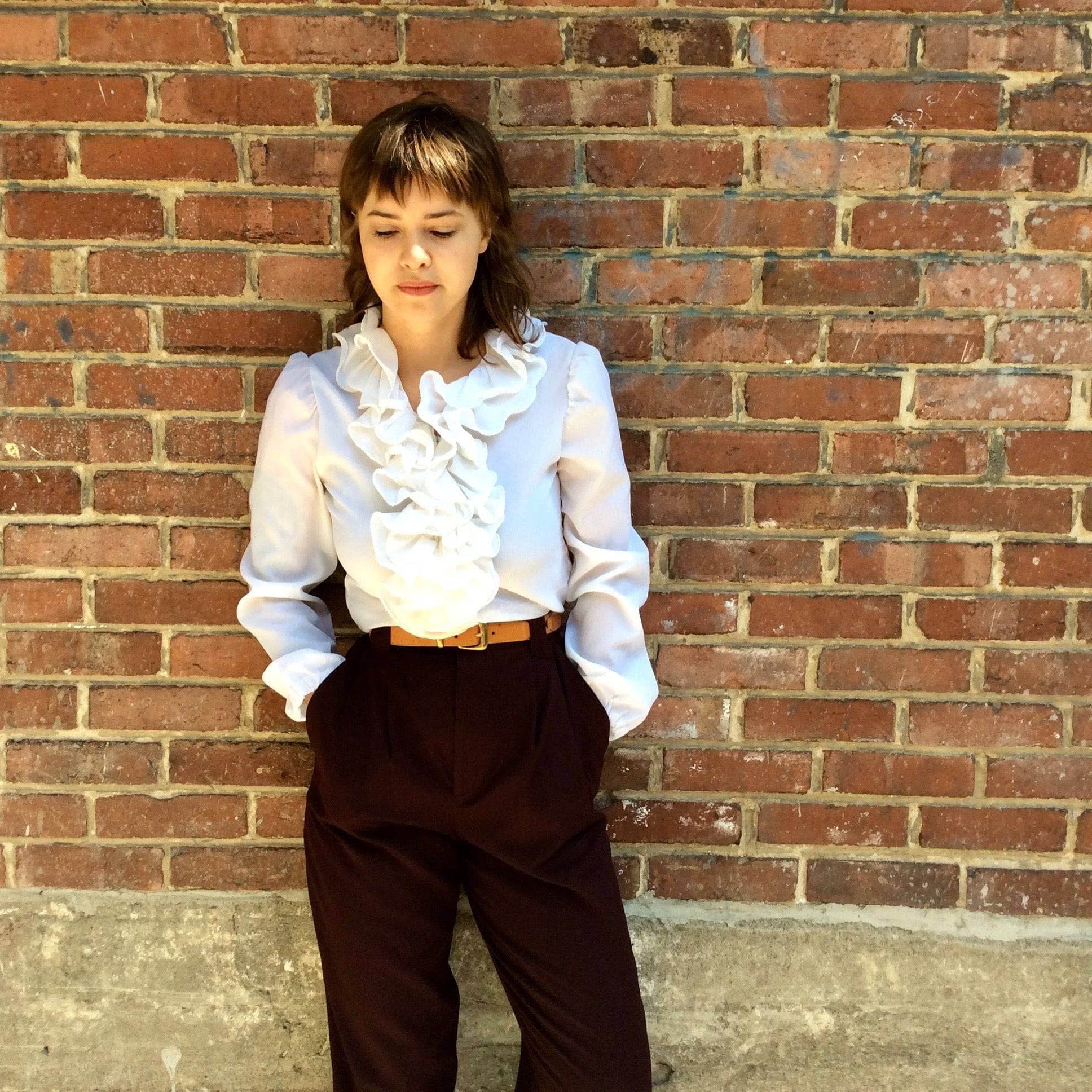 1970s Jabot Collar Long Sleeve White Shirt Small/Medium - Image 5