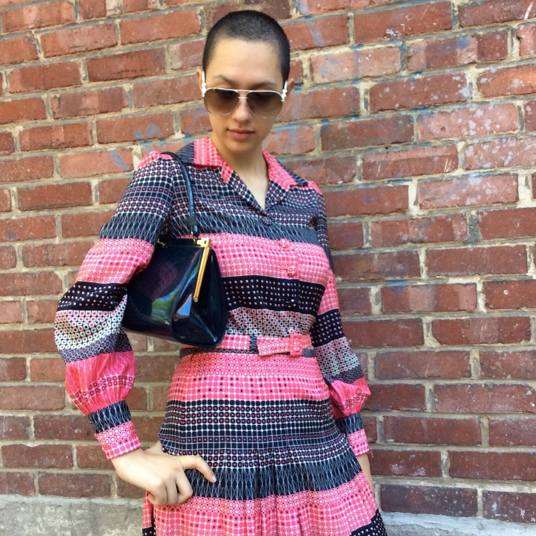 1970s Long Sleeve Bold Foulard Print Shirt Dress S/M - Image 3