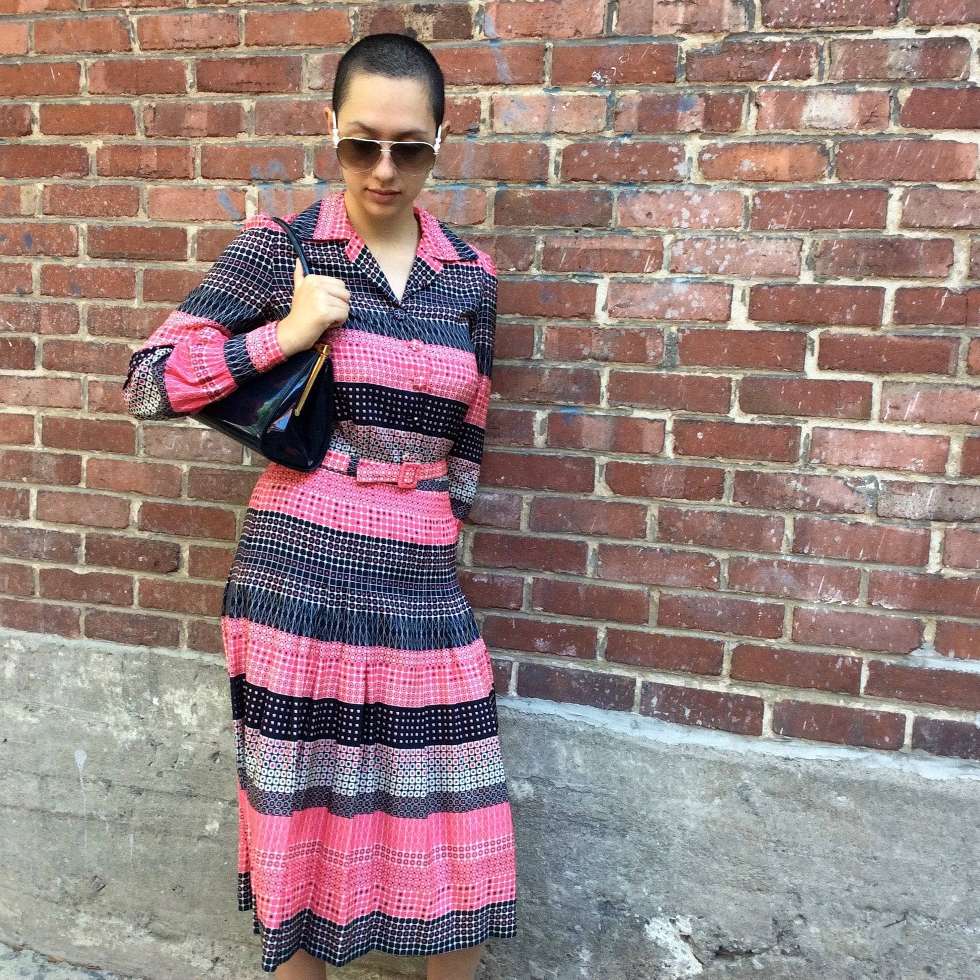 1970s Long Sleeve Bold Foulard Print Shirt Dress S/M - Image 4