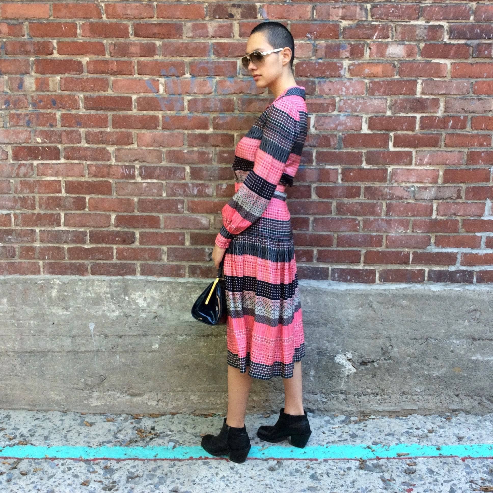 1970s Long Sleeve Bold Foulard Print Shirt Dress S/M - Image 5