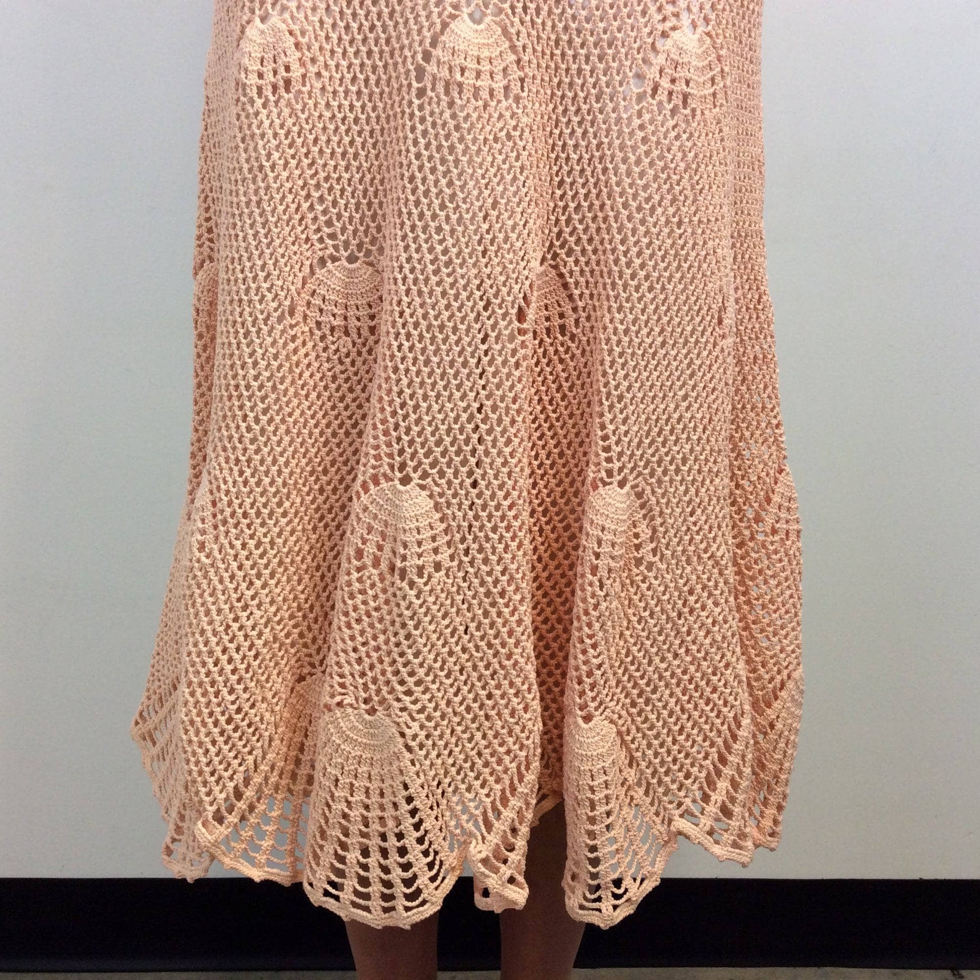 1970s Long Sleeve Crochet Mesh Midi Dress Small - Image 7