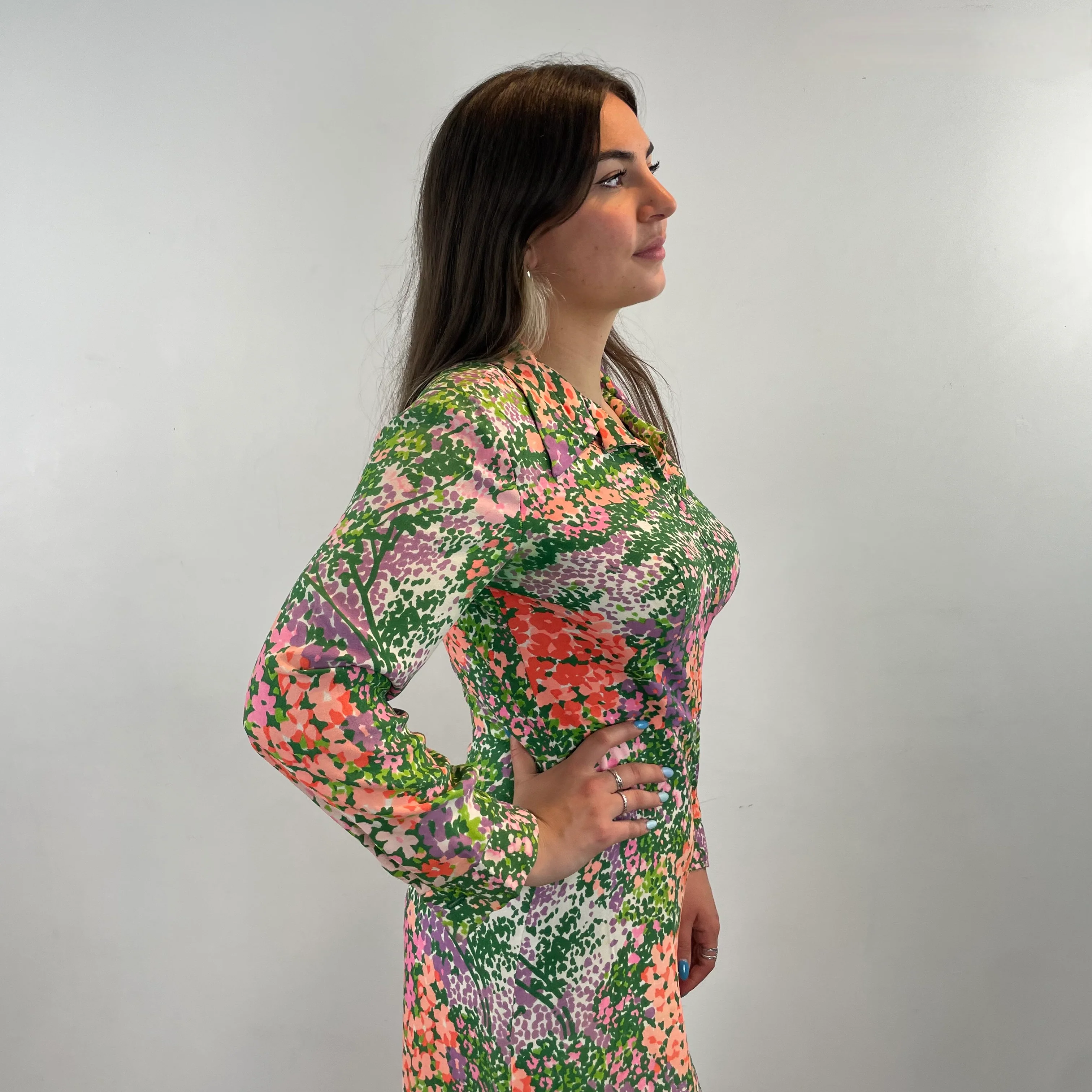1970s Long Sleeve Floral Wide Leg Fitted Jumpsuit Small/Medium - Image 5
