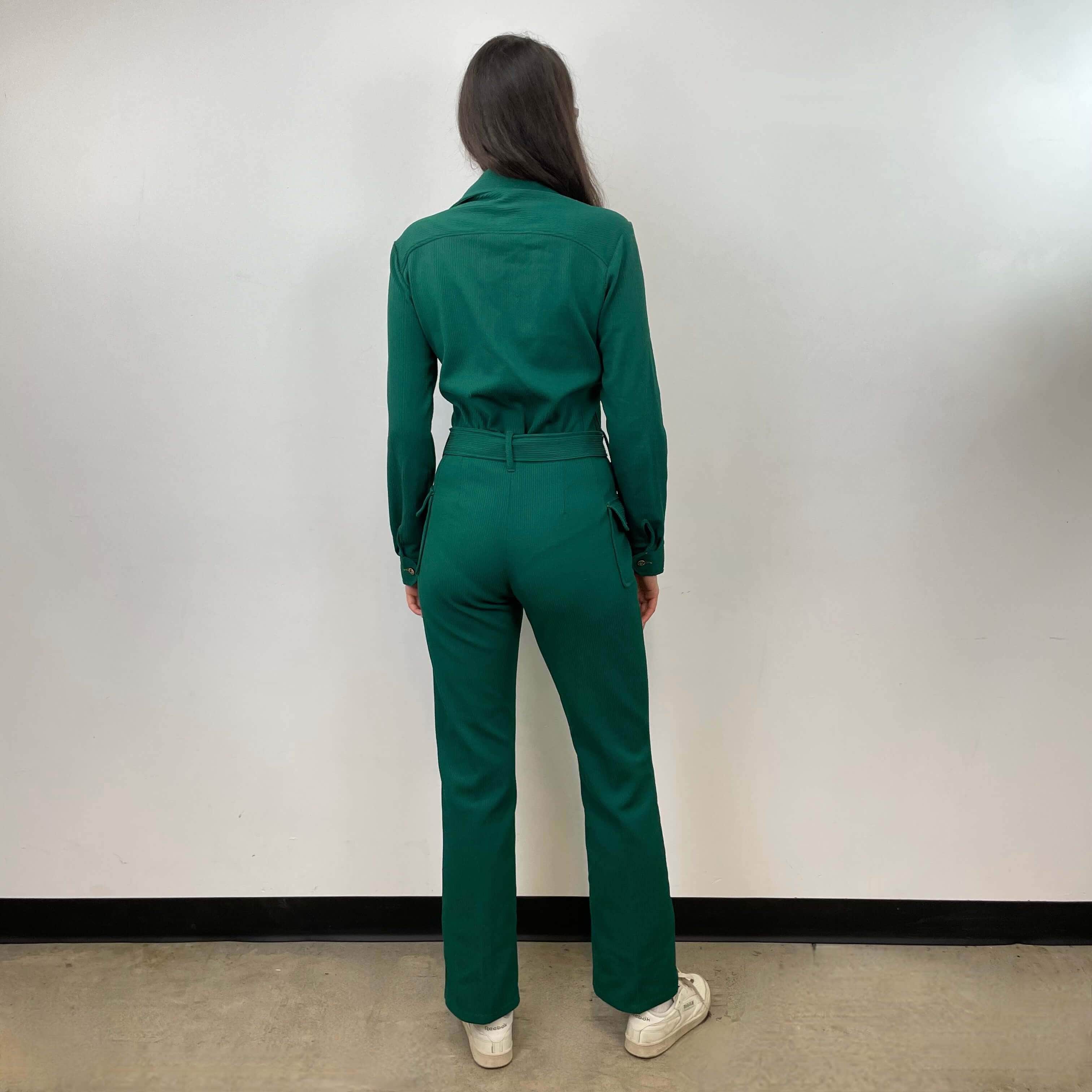 1970s Long Sleeve Green Jumpsuit Medium - Image 5