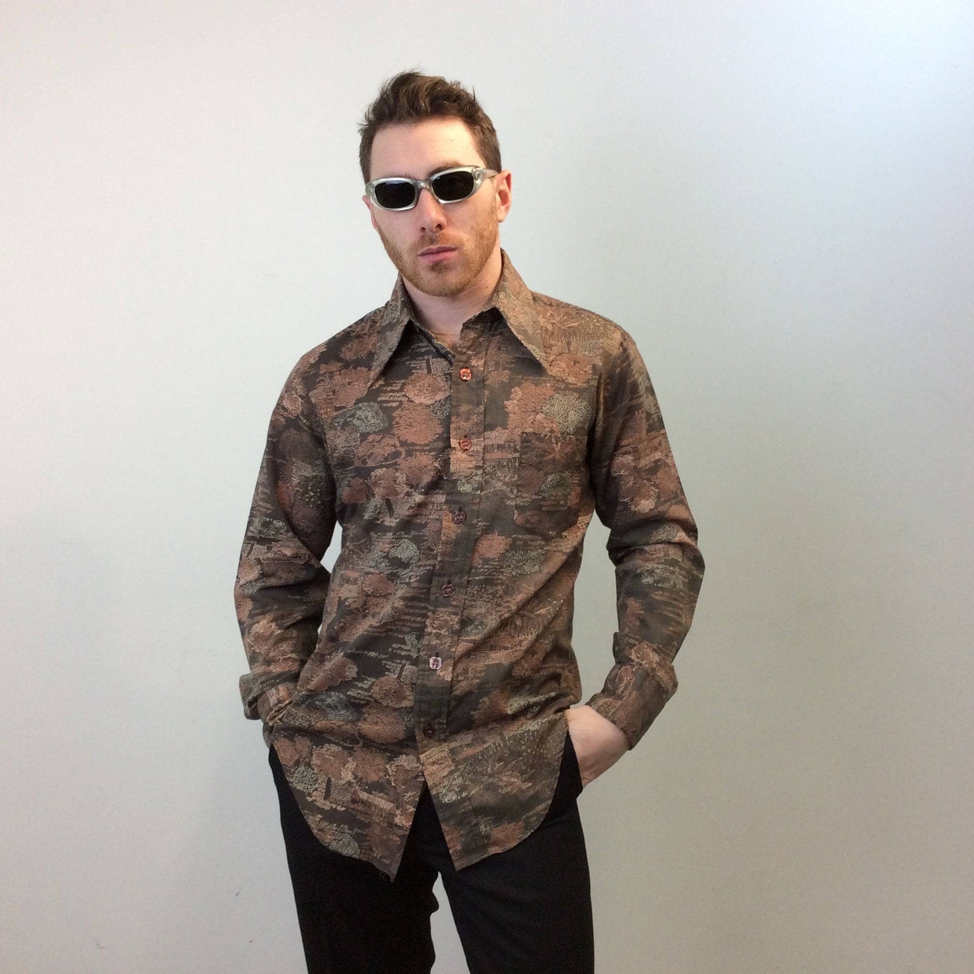 1970s Men's Fitted Printed Shirt Medium - Image 3
