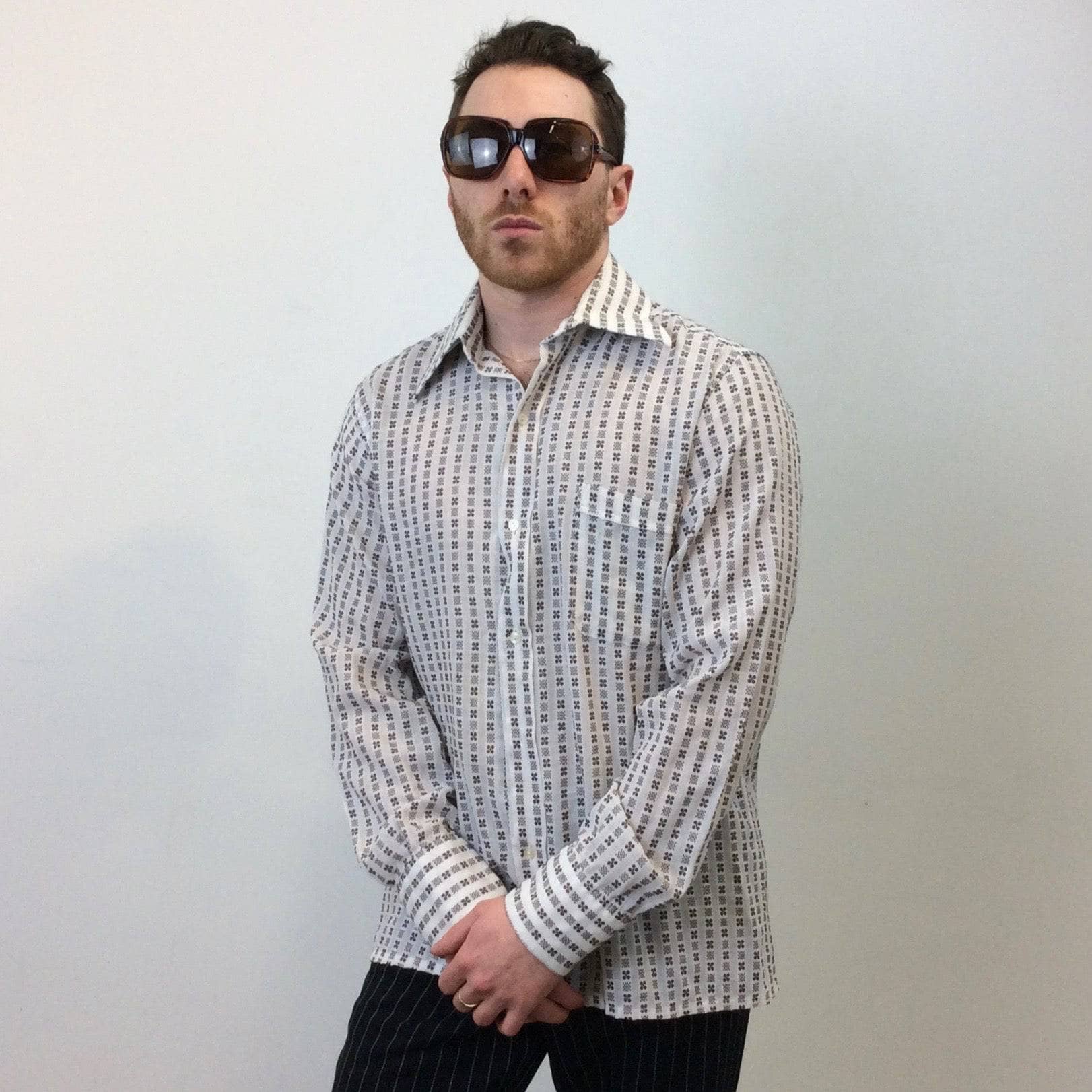 1970s Men's Jacquard Shirt Medium/Large - Image 3