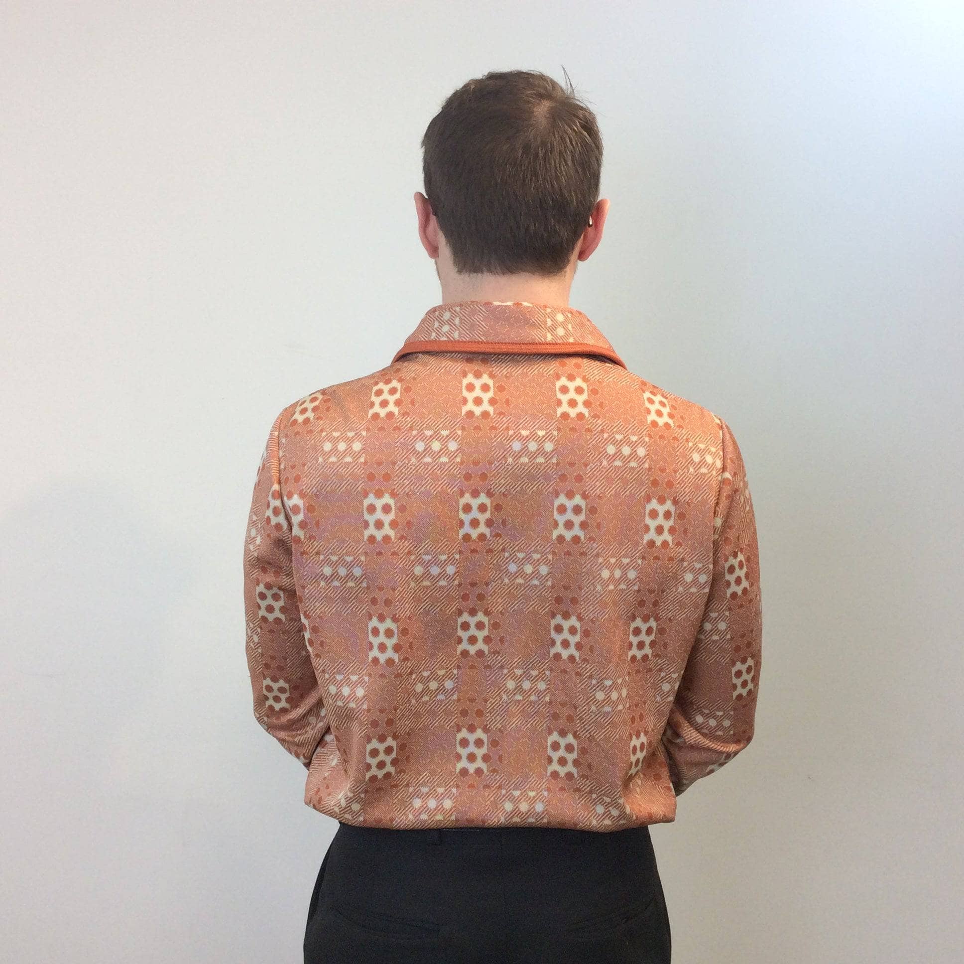 1970s Men's Long-Sleeve Zip-Up Polo Medium - Image 4