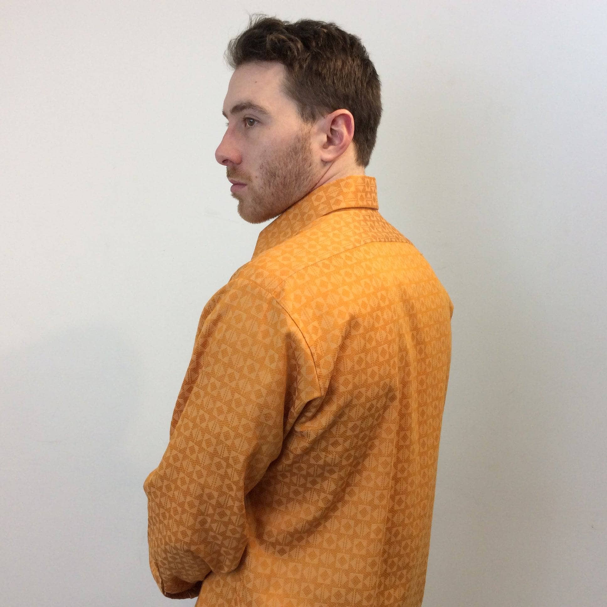 1970s Men's Orange Jacquard Shirt Medium - Image 4