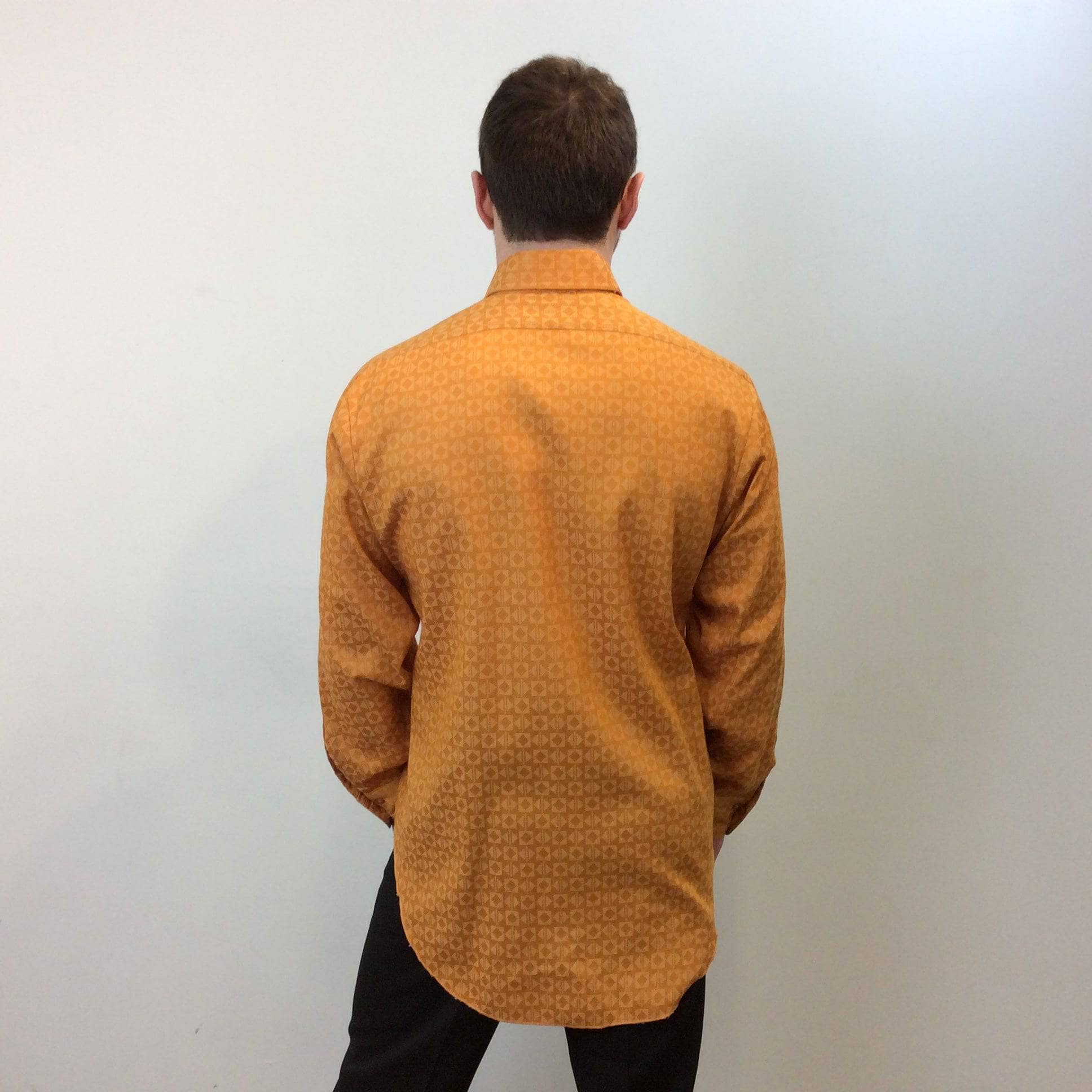 1970s Men's Orange Jacquard Shirt Medium - Image 5