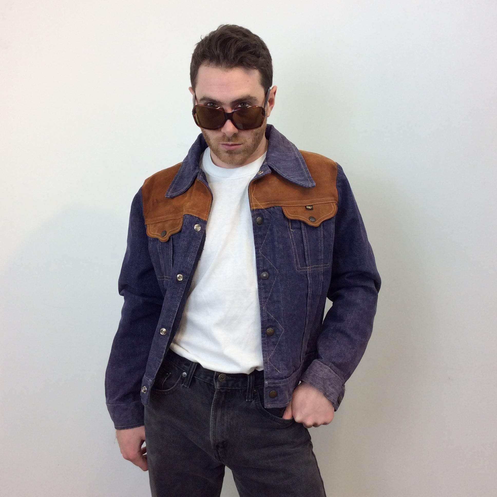 1970s Men's Suede Yoke Jean Jacket Small