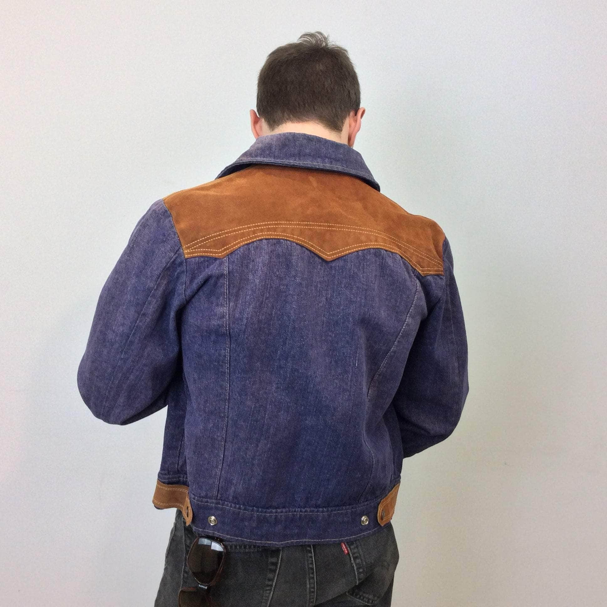 1970s Men's Suede Yoke Jean Jacket Small - Image 2