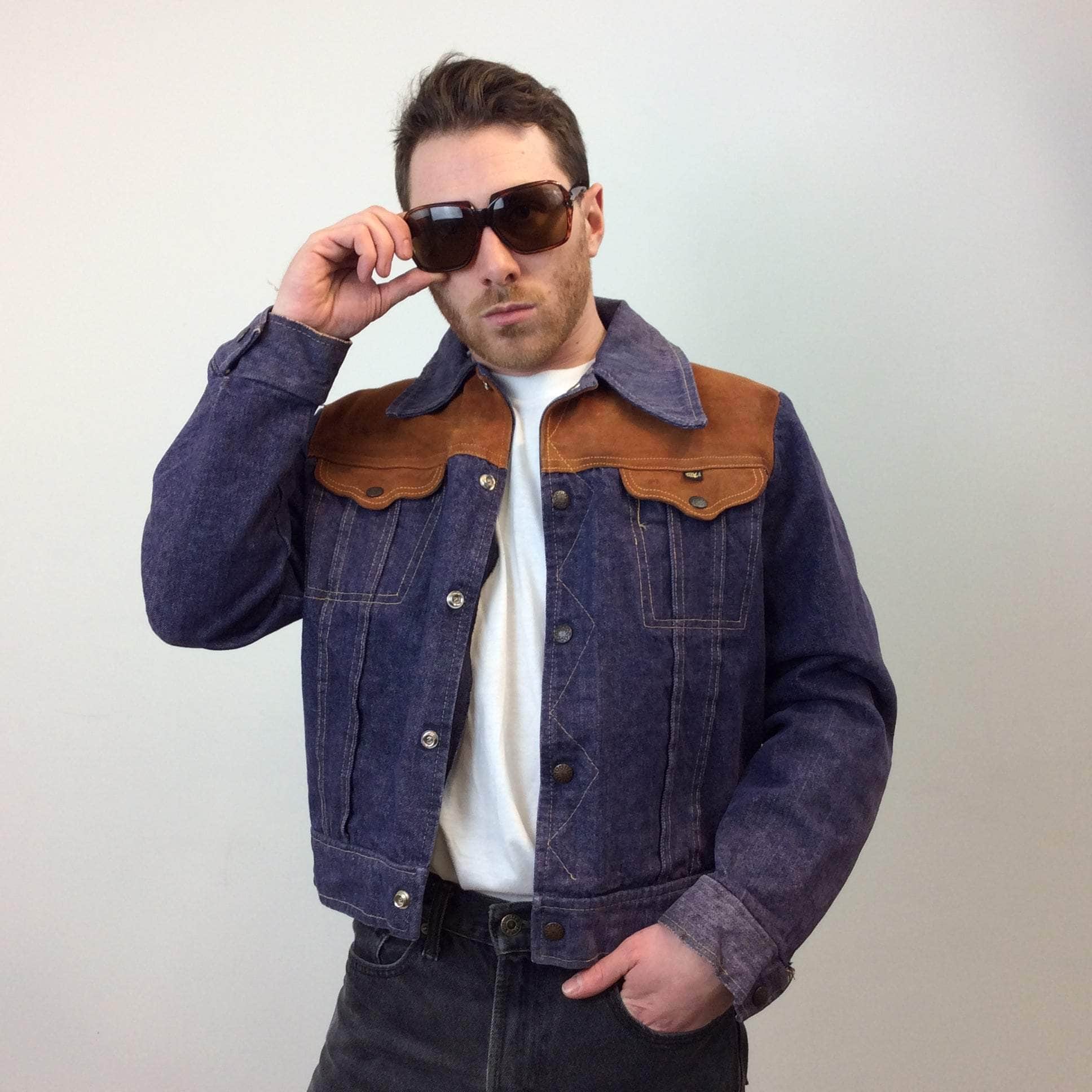 1970s Men's Suede Yoke Jean Jacket Small - Image 3