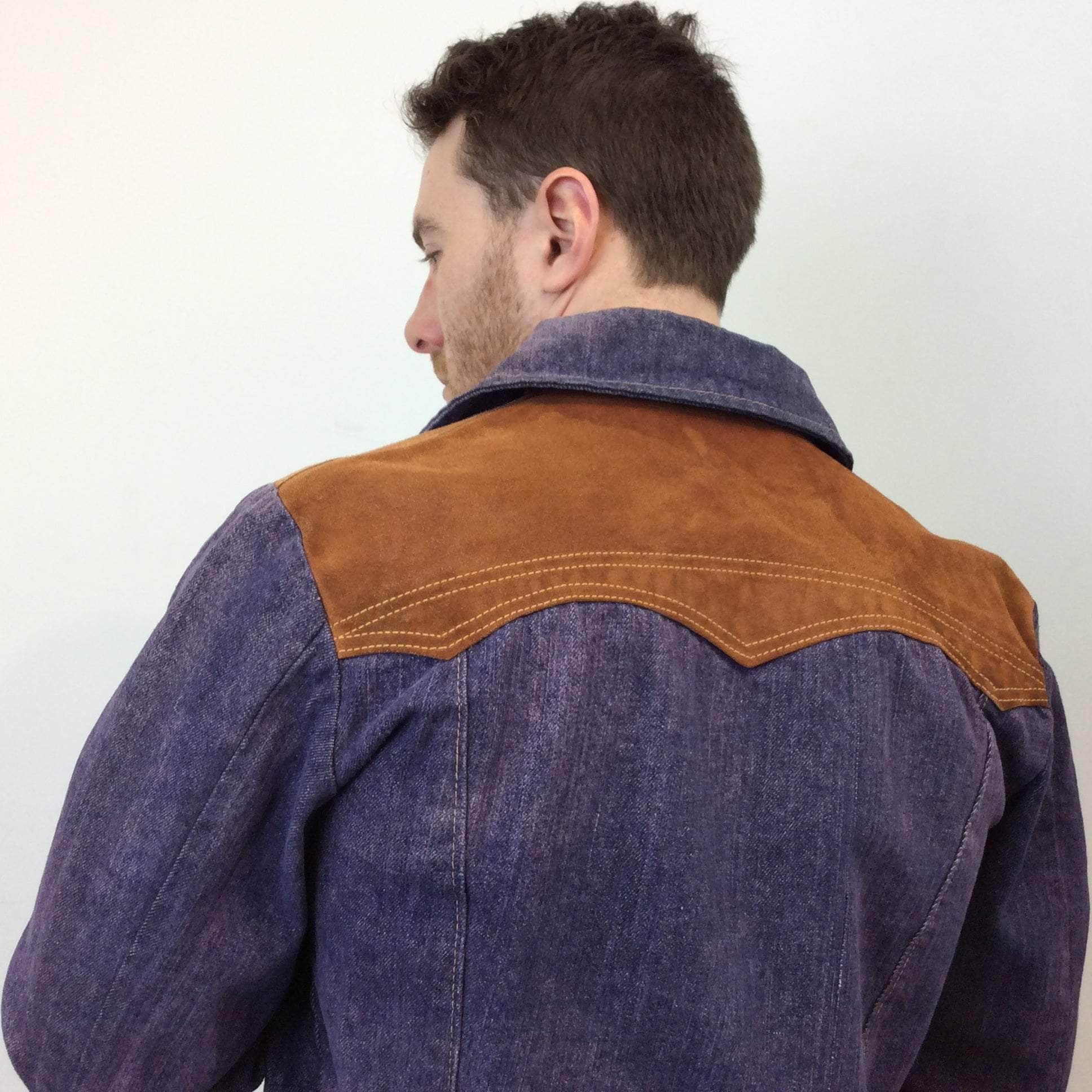 1970s Men's Suede Yoke Jean Jacket Small - Image 4