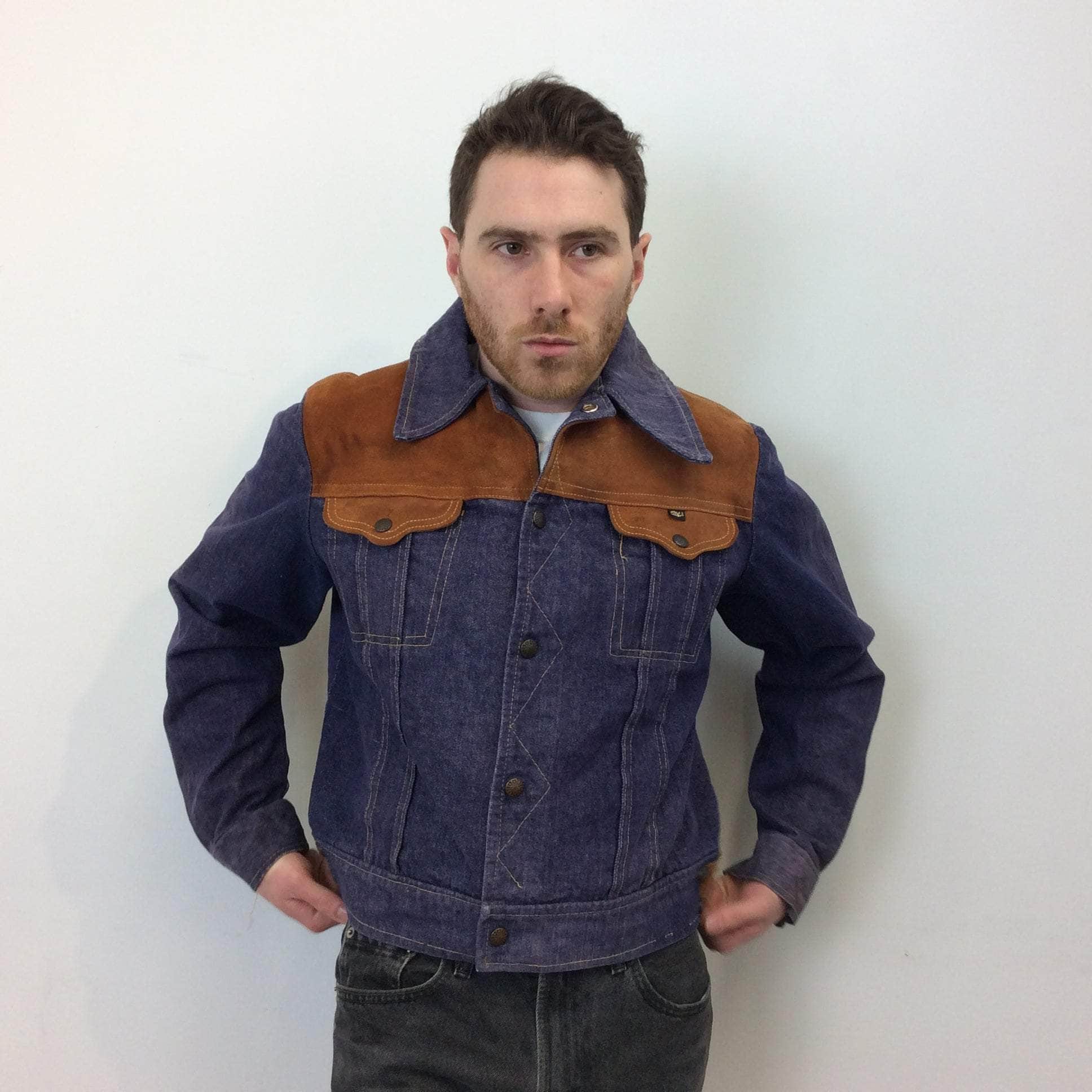 1970s Men's Suede Yoke Jean Jacket Small - Image 5