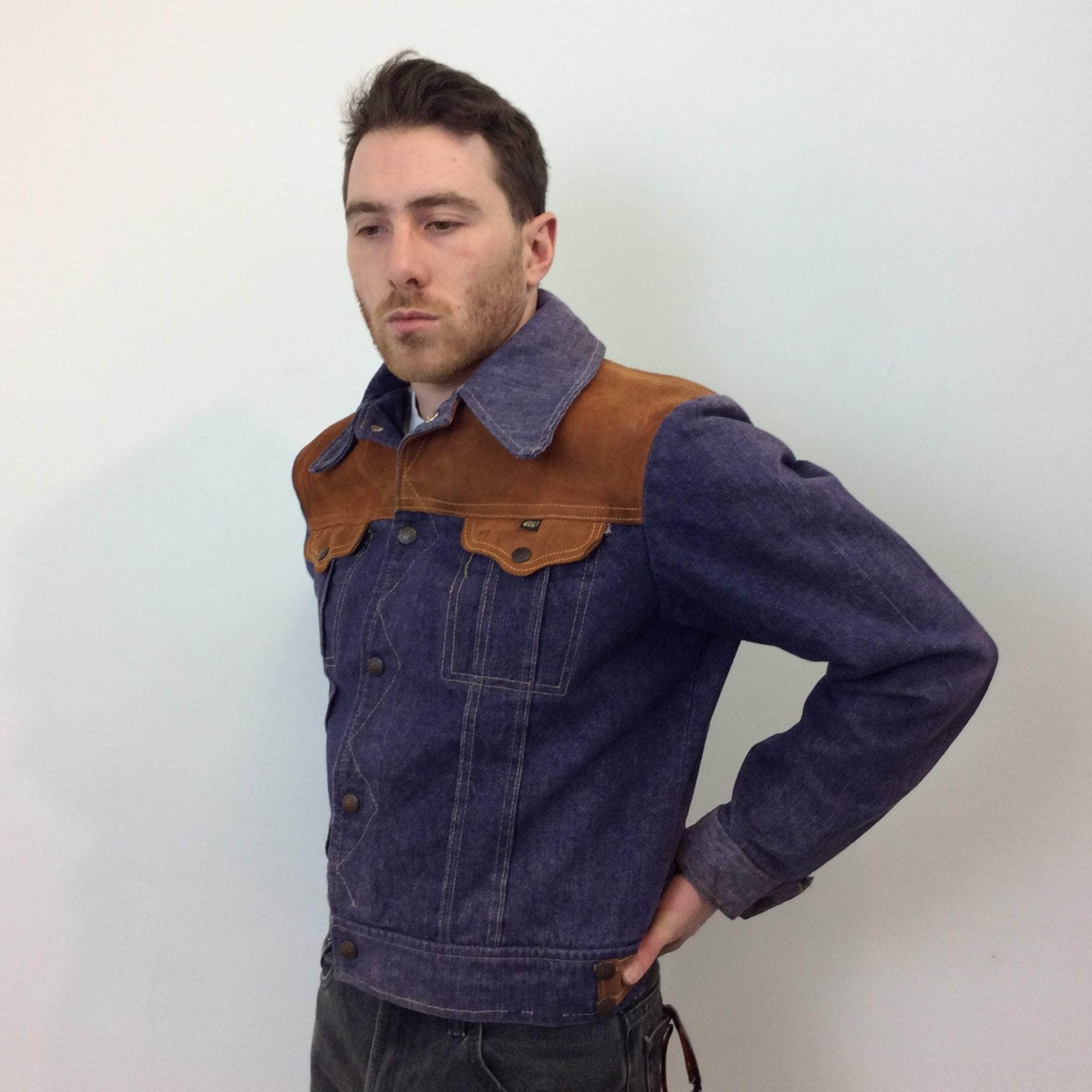 1970s Men's Suede Yoke Jean Jacket Small - Image 6