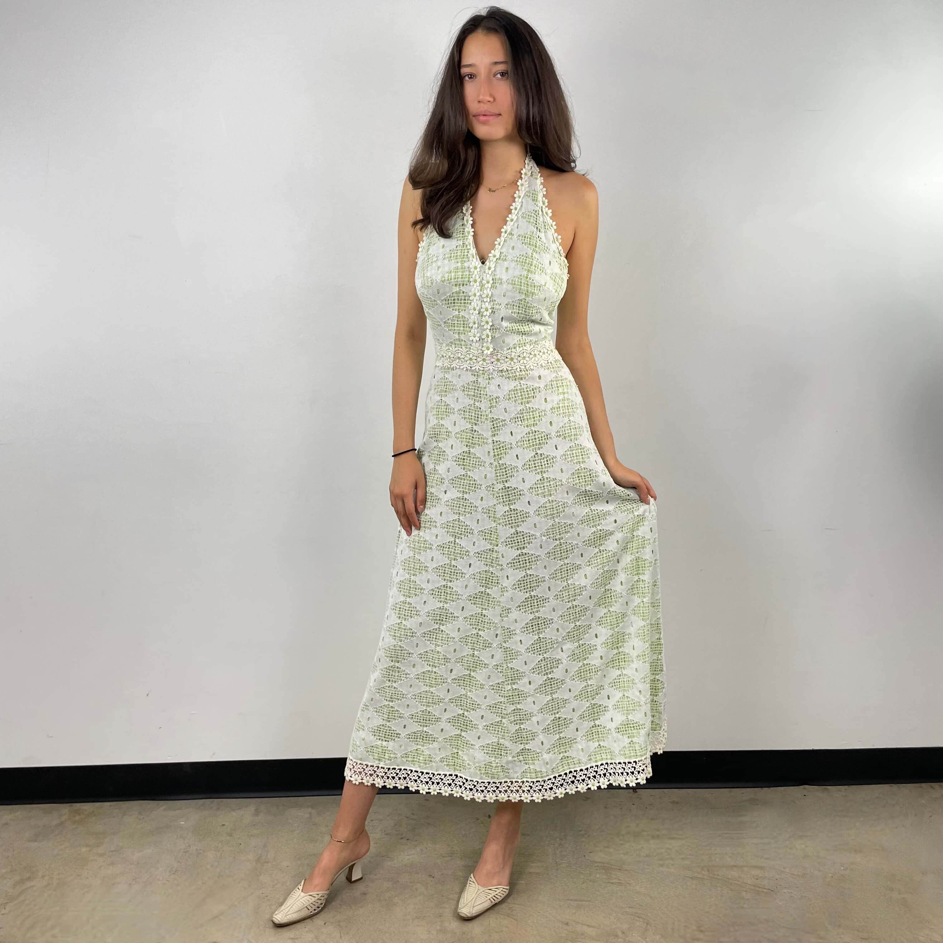 1970's Mesh Halter Top Maxi Dress Small - Image 2