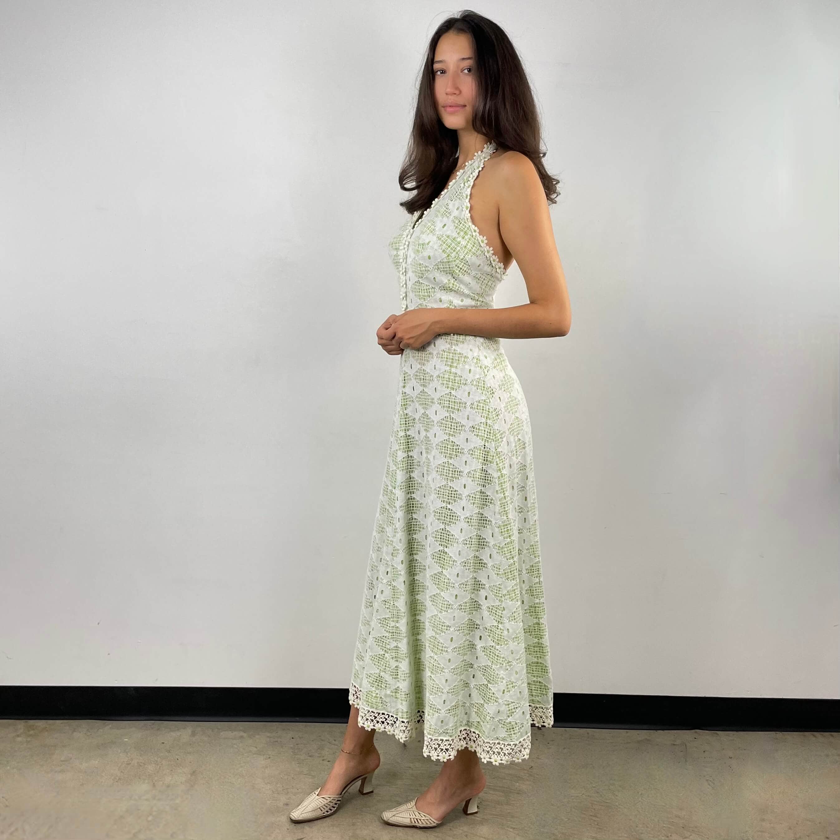 1970's Mesh Halter Top Maxi Dress Small - Image 3