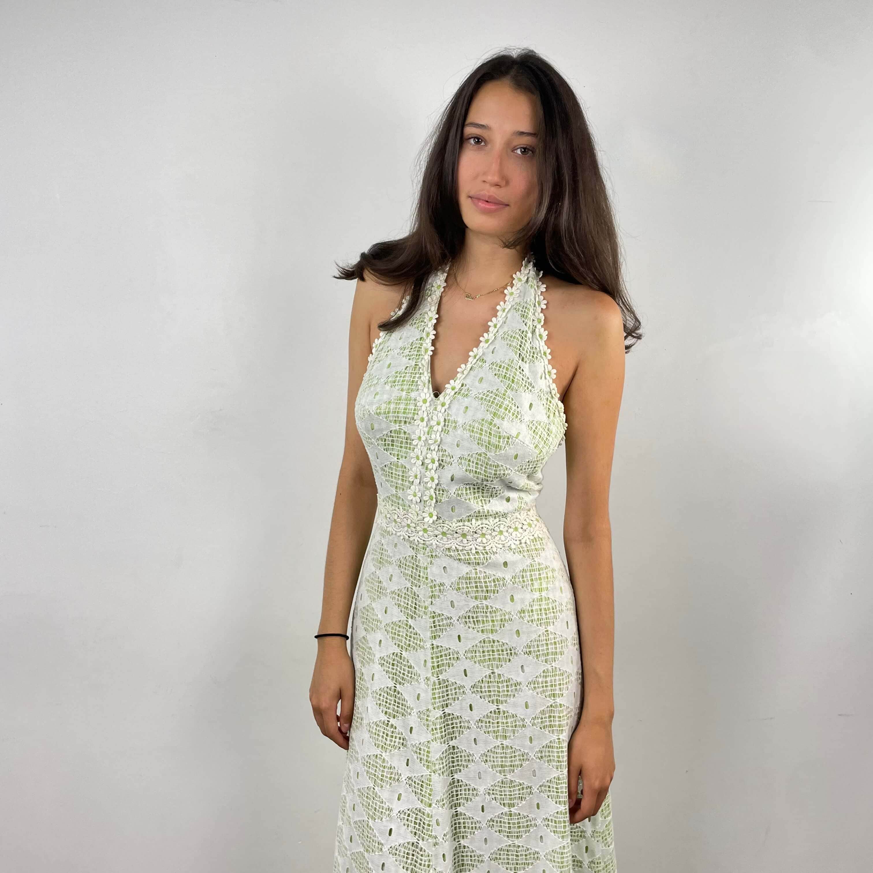 1970's Mesh Halter Top Maxi Dress Small - Image 5