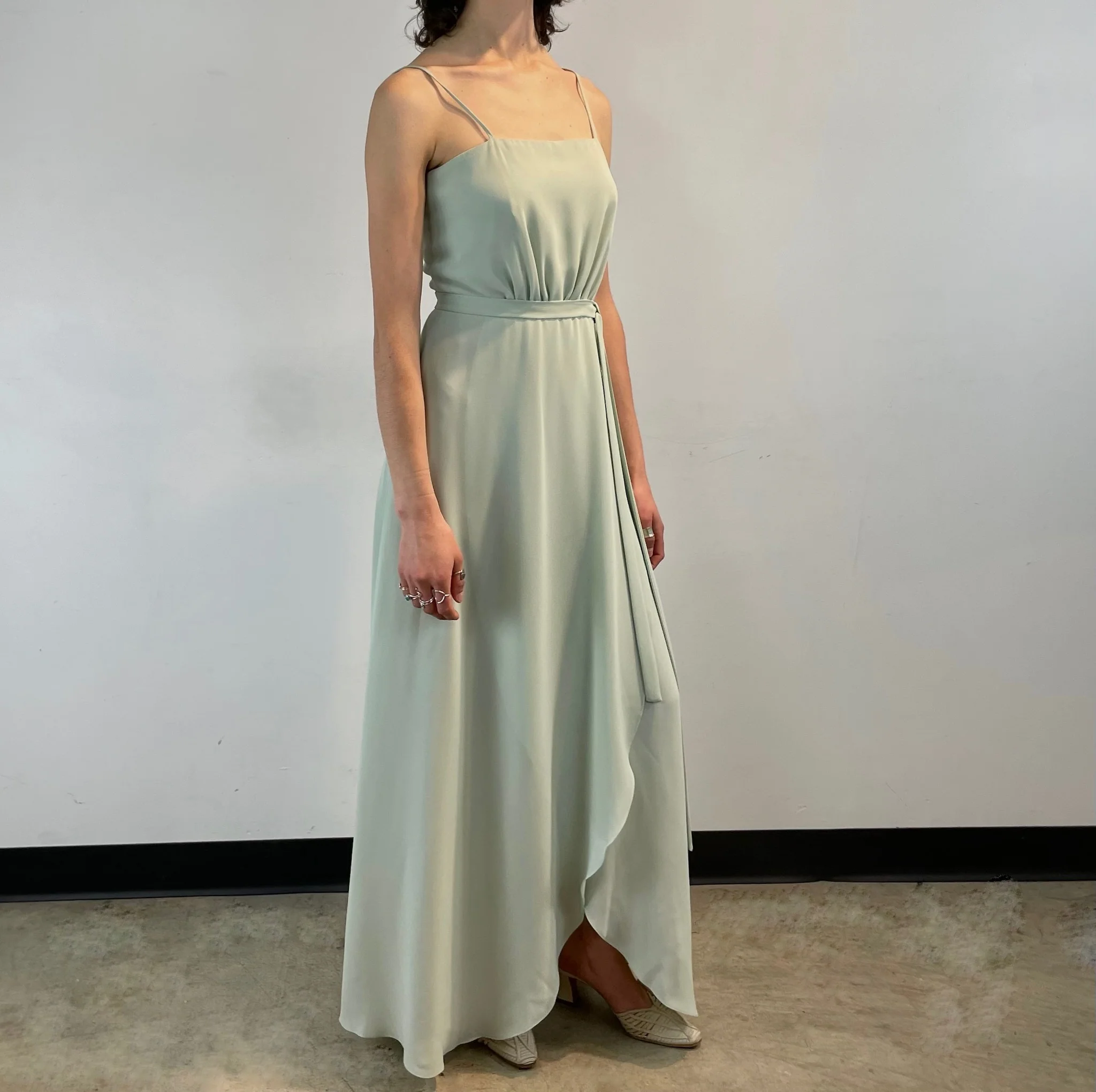 1970s Mint Green Sleeveless Maxi Gown Small - Image 3