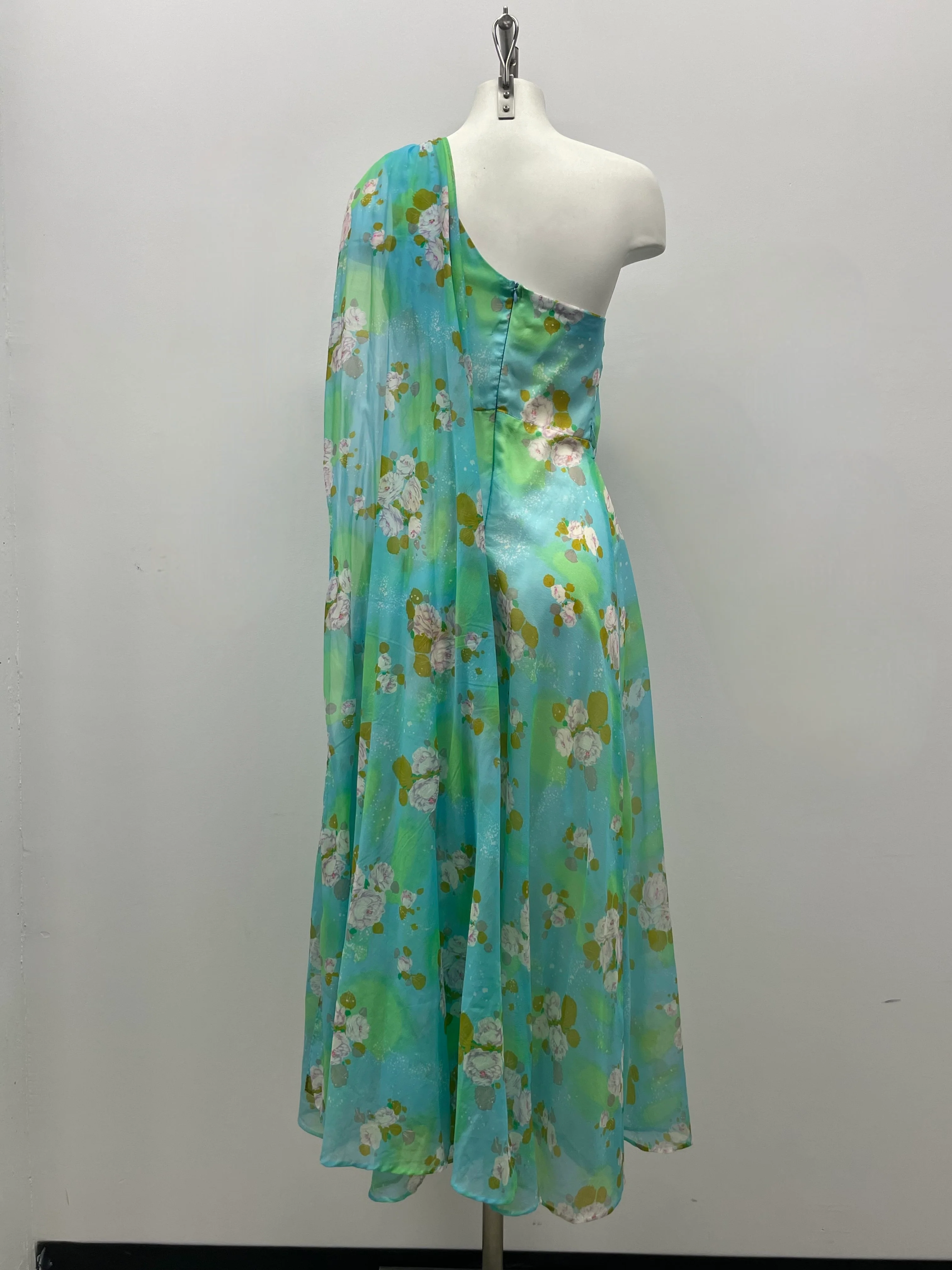 1970s One Shoulder Flowy Floral Maxi Dress Small - Image 4