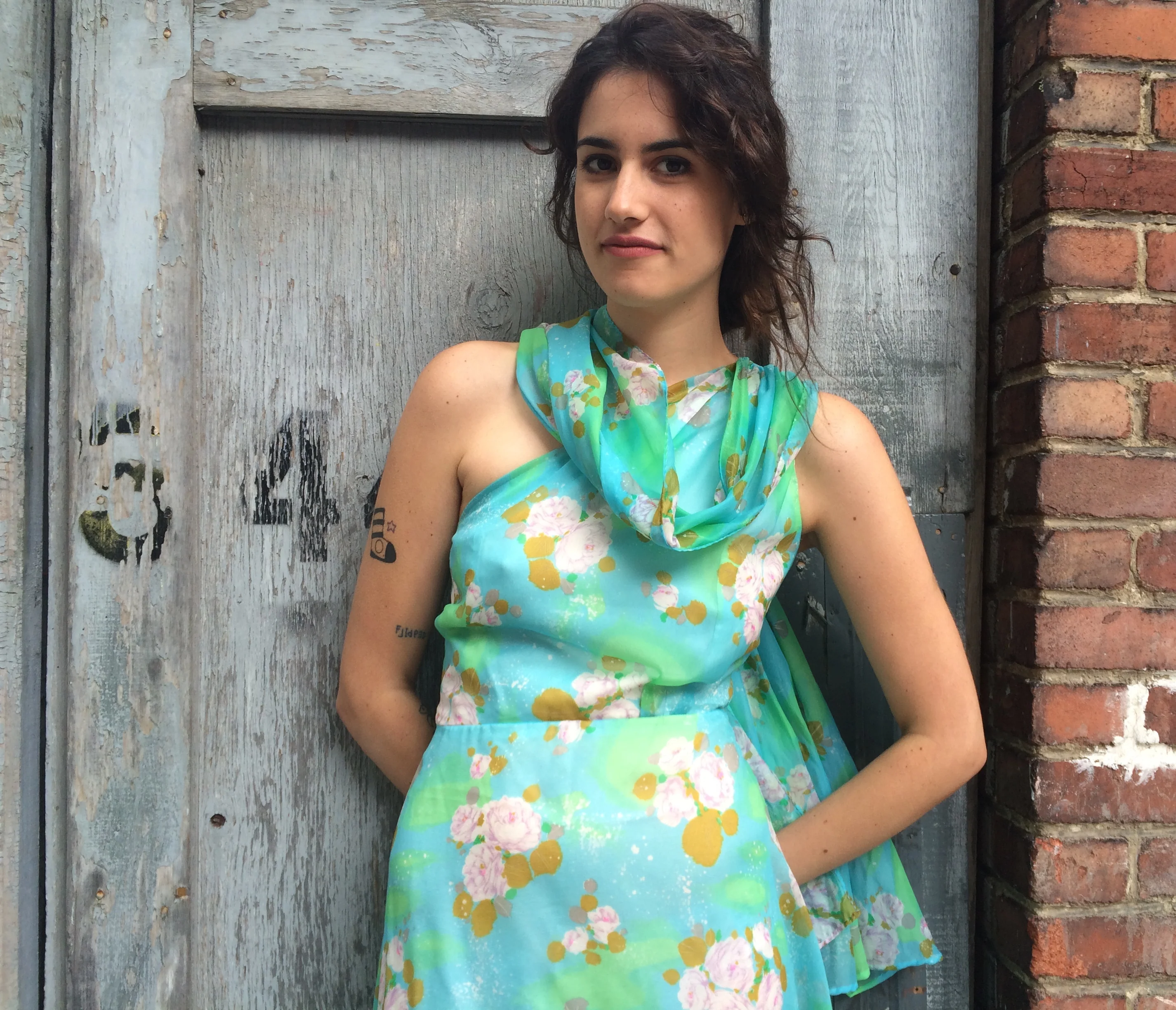 1970s One Shoulder Flowy Floral Maxi Dress Small - Image 5