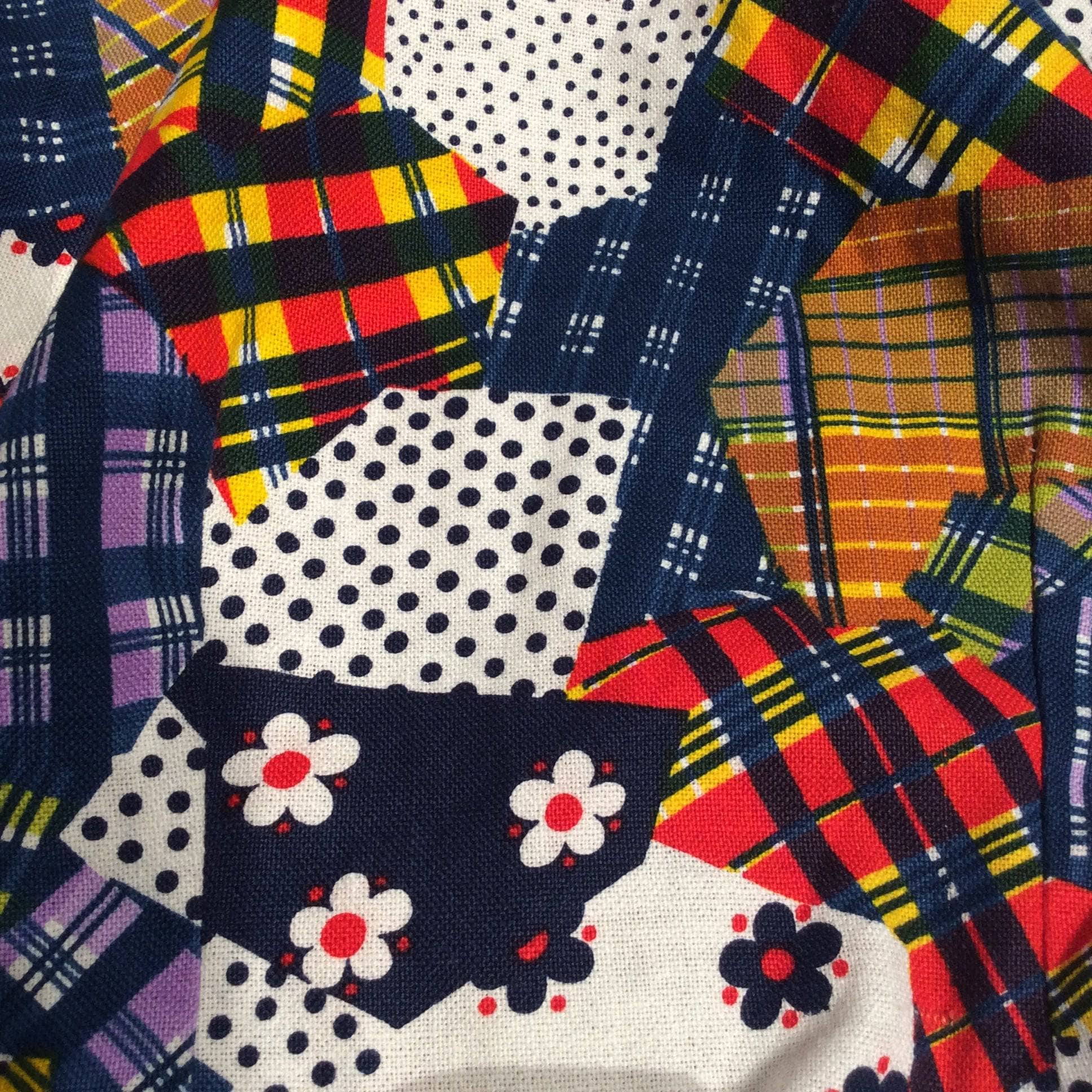 1970s Patchwork Print Short Puff Sleeve Blouse Small - Image 8