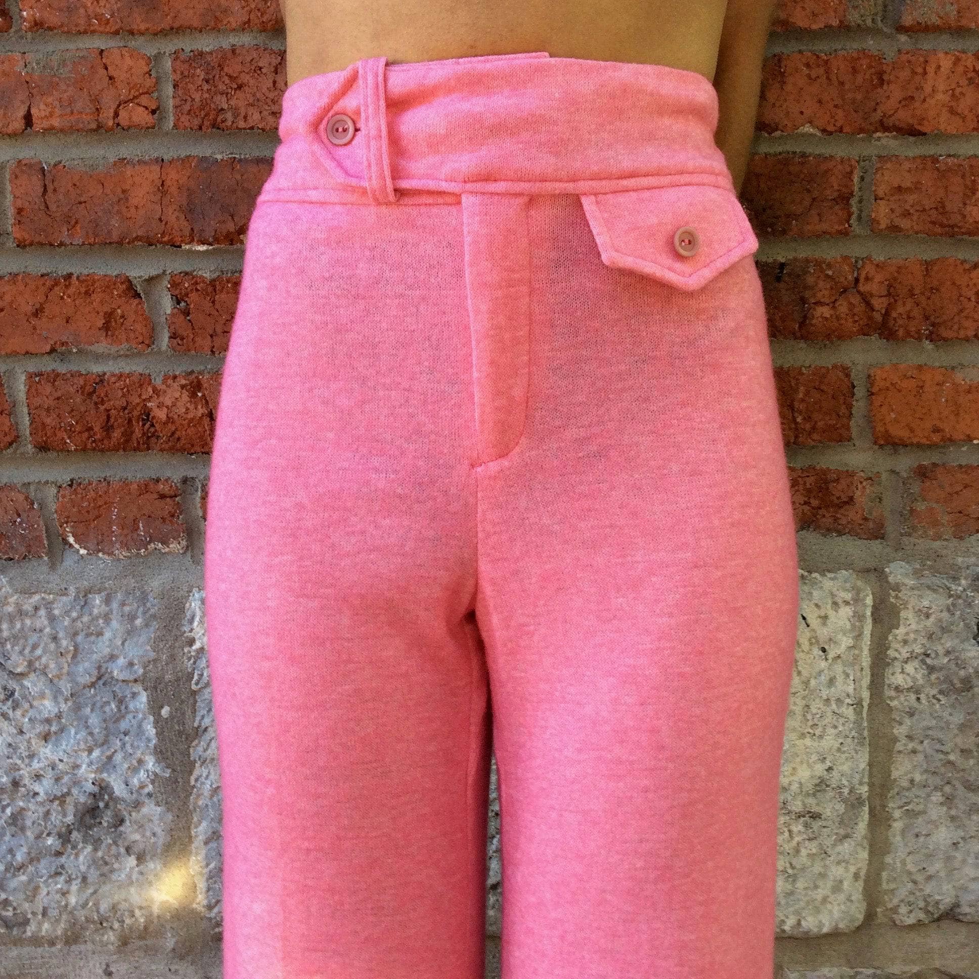 1970s Pink High-Waisted Wide Leg Jersey Pants XS/S - Image 7
