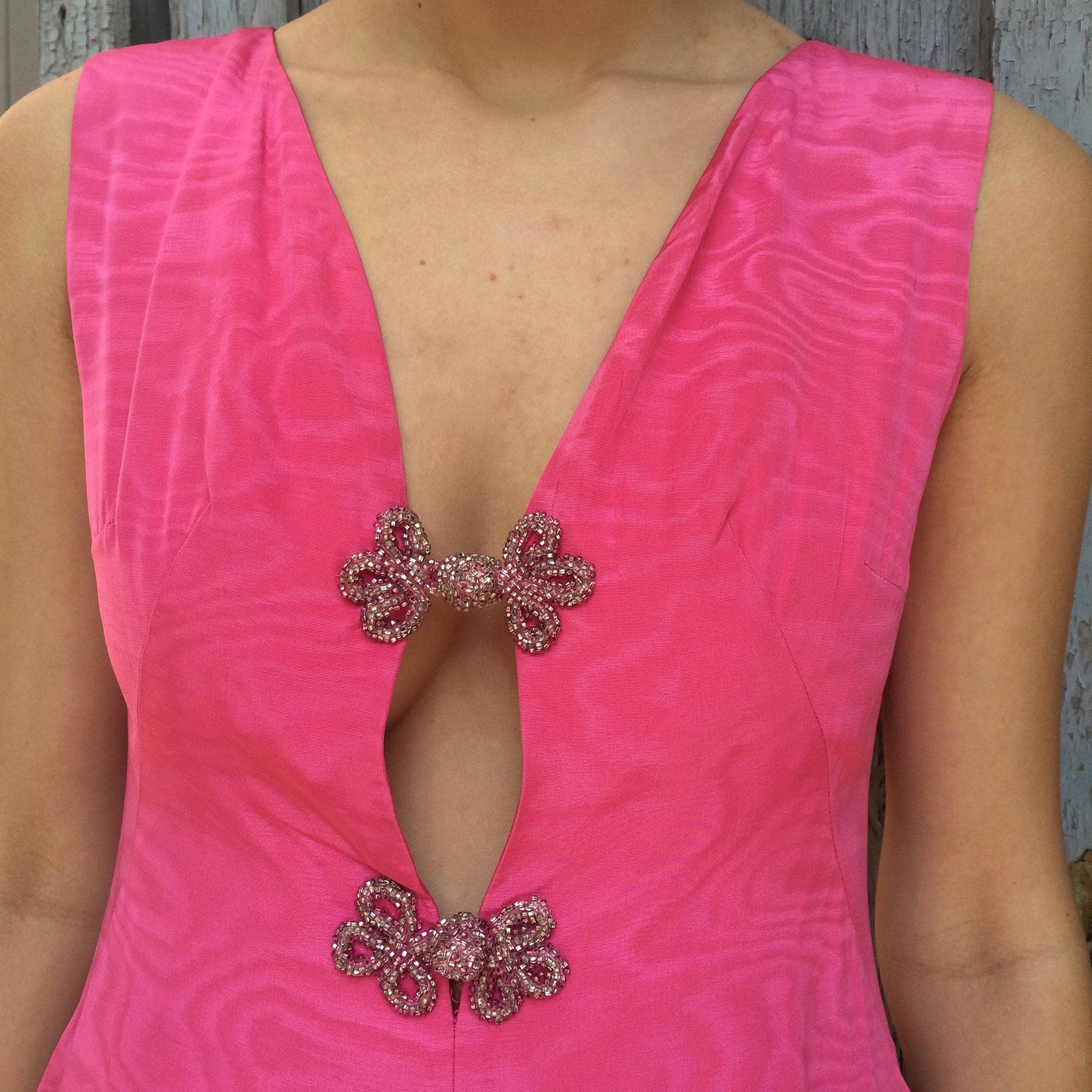 1970s Pink Plunging Neckline Taffeta Jumpsuit Small - Image 8