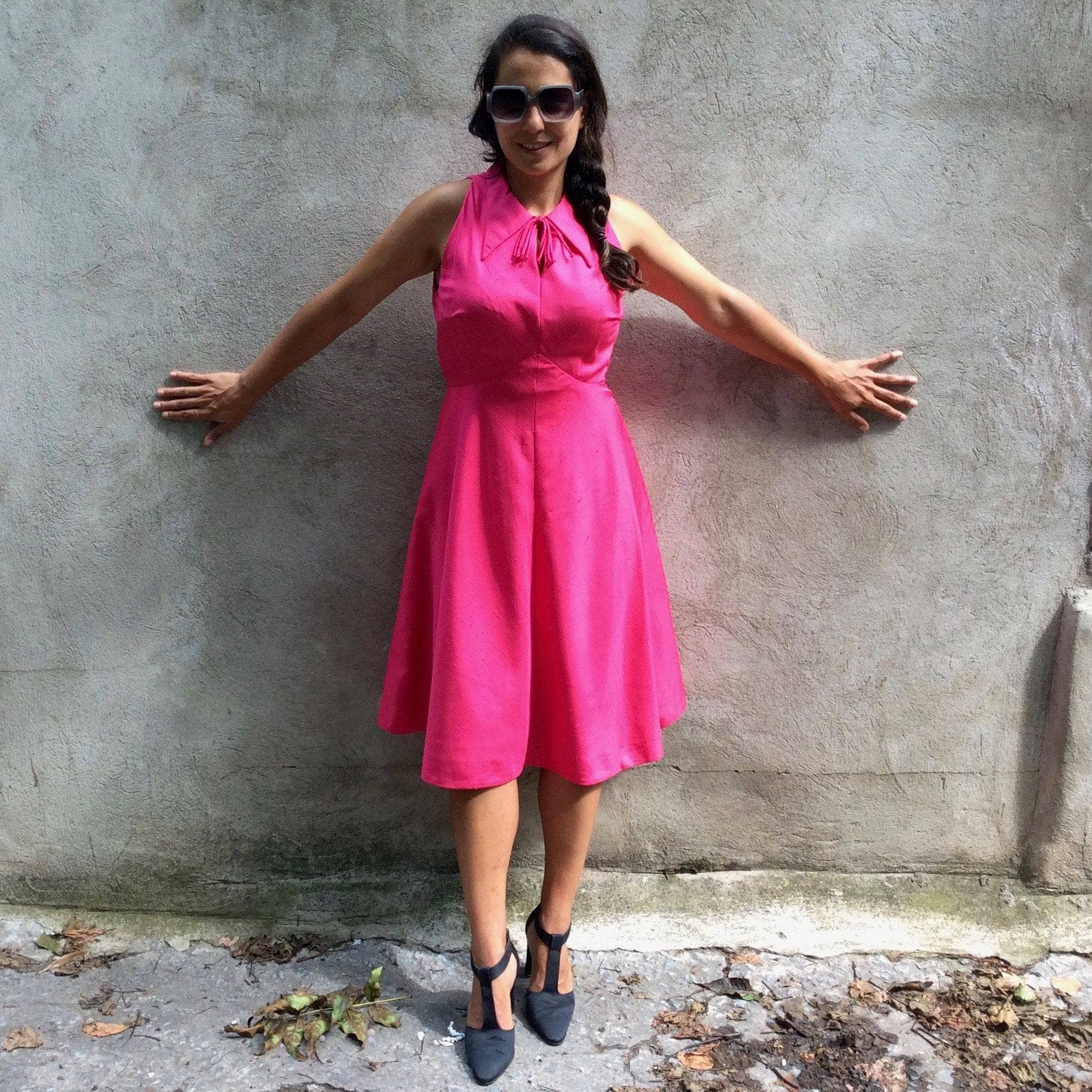 1970s Pink Silk Midi Cocktail Dress Small - Image 3