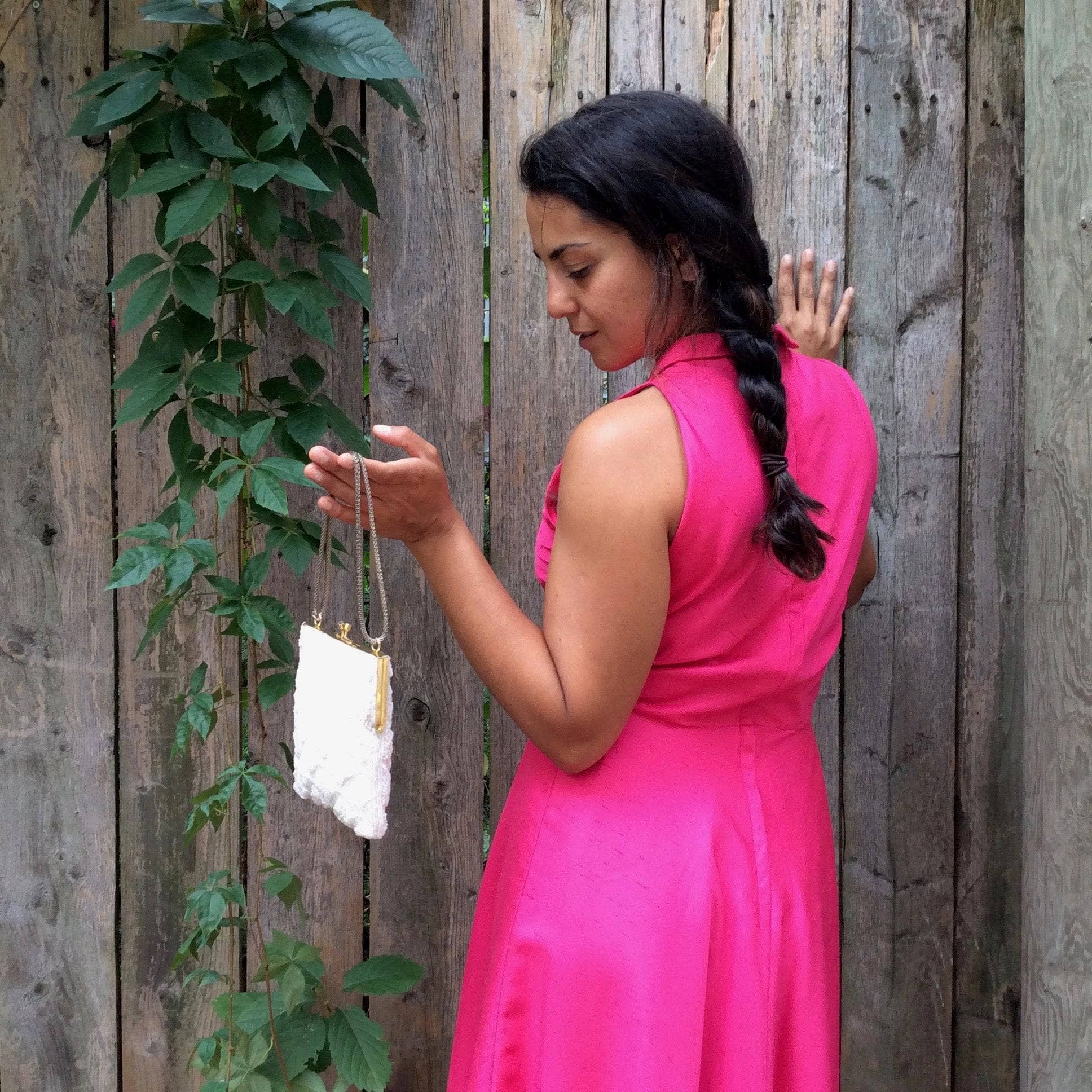 1970s Pink Silk Midi Cocktail Dress Small - Image 5