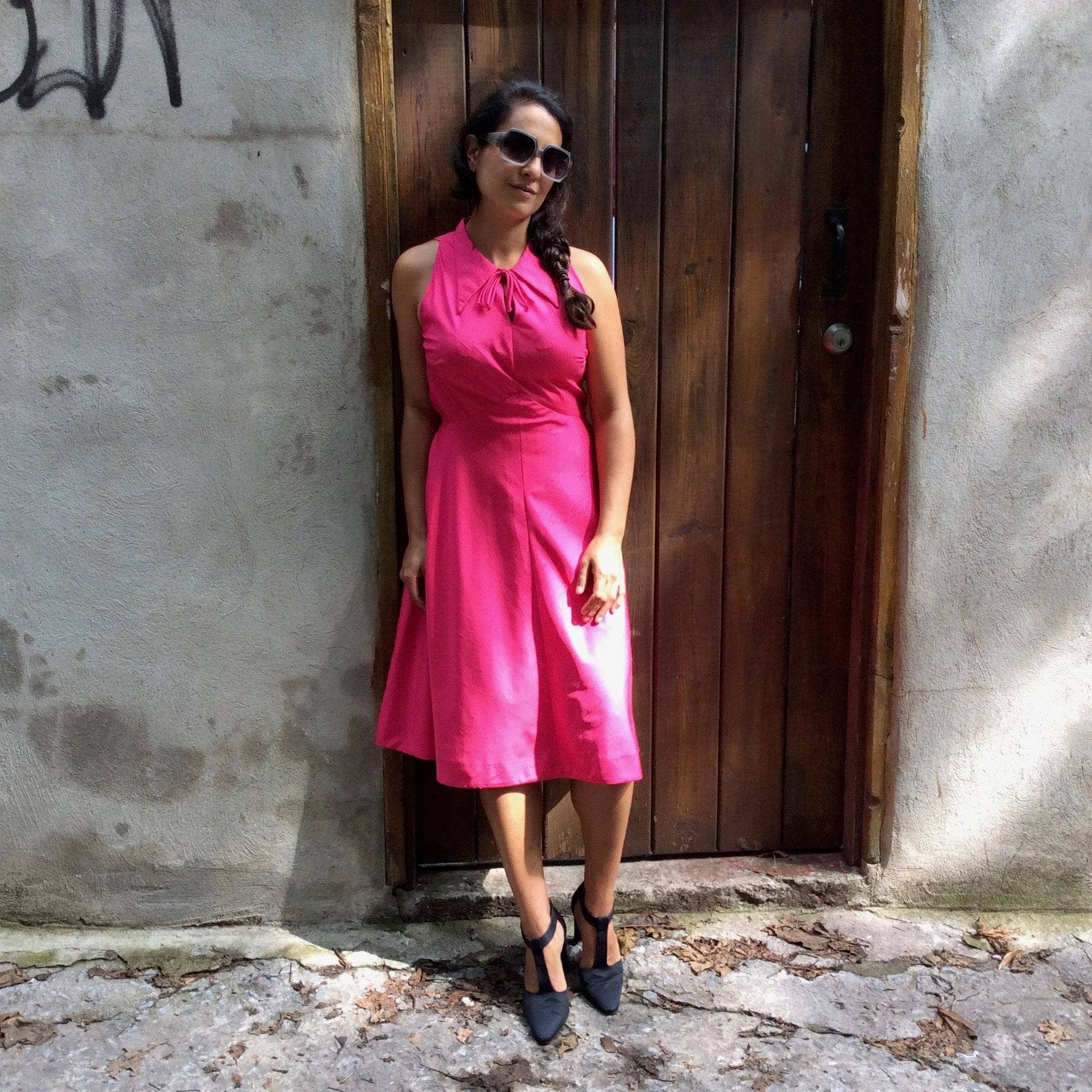 1970s Pink Silk Midi Cocktail Dress Small - Image 6