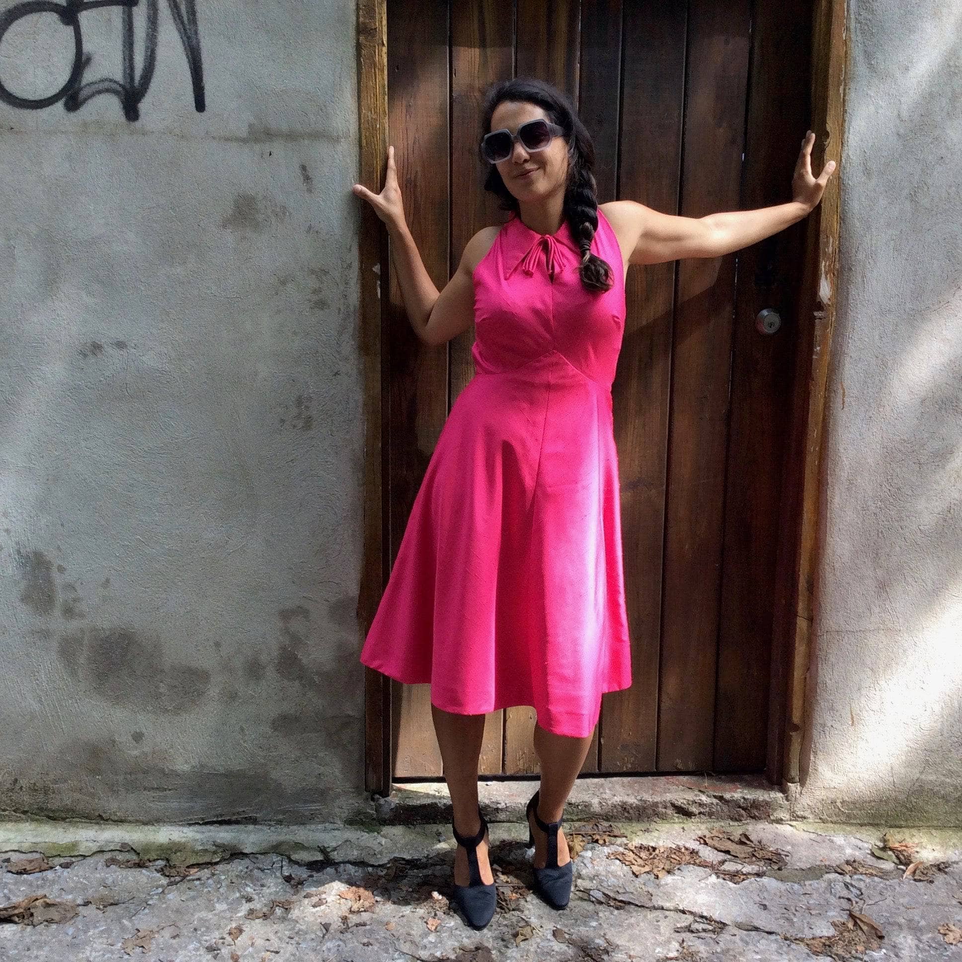 1970s Pink Silk Midi Cocktail Dress Small - Image 7