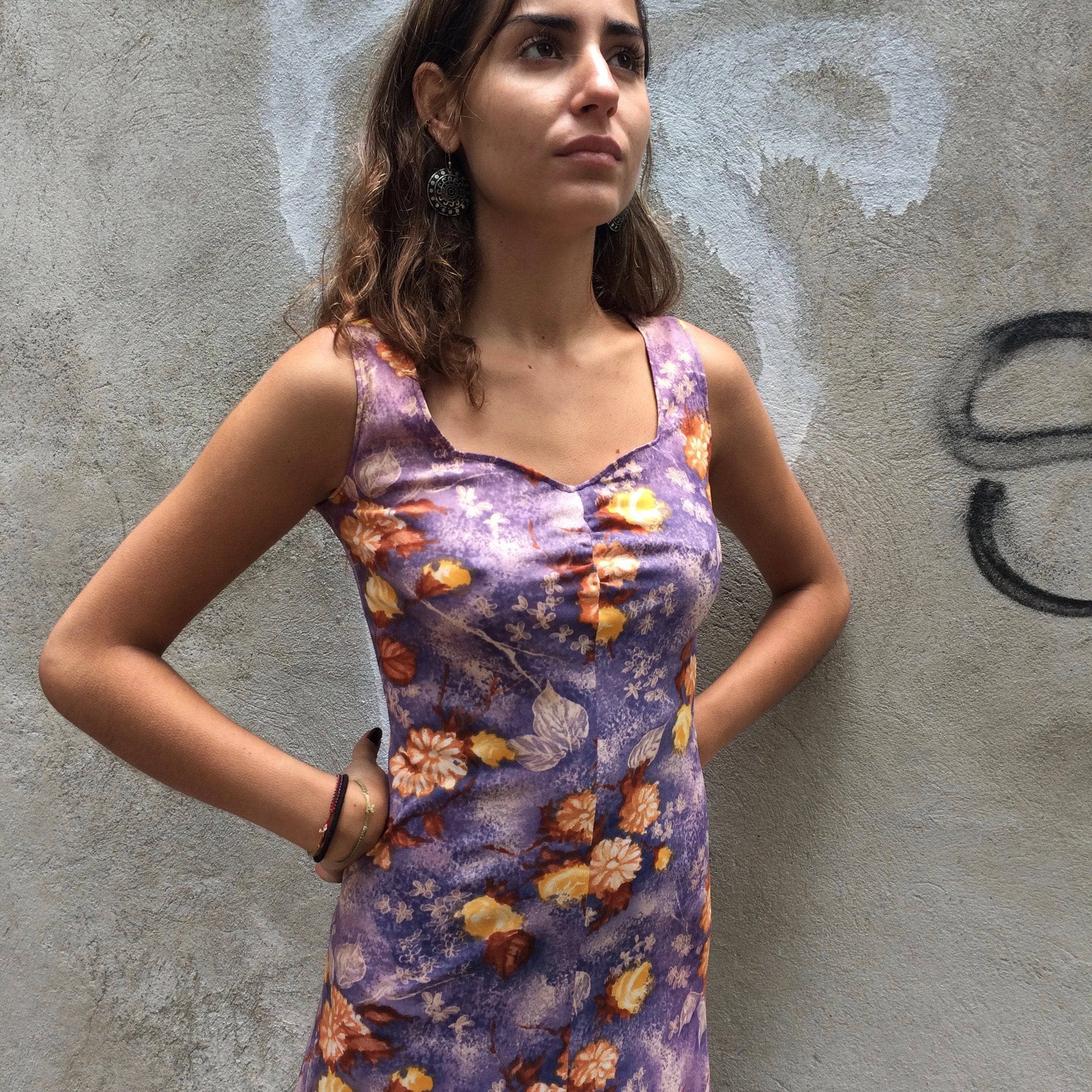 1970s Purple Floral Print Maxi Dress Small - Image 7