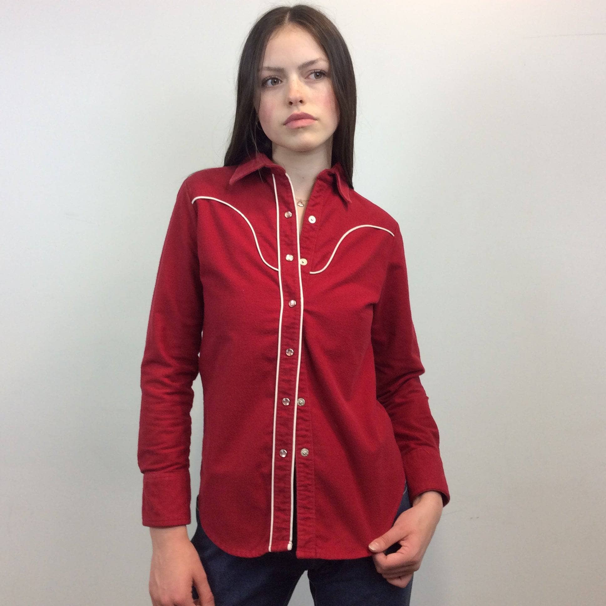 1970s Red Western Cotton Shirt Small