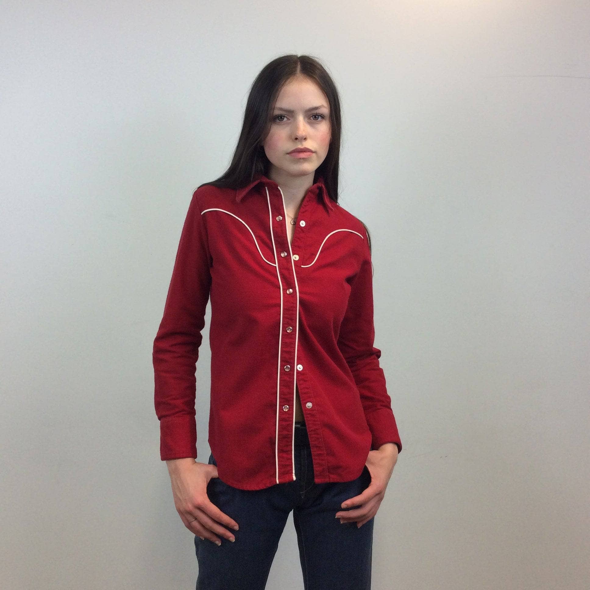 1970s Red Western Cotton Shirt Small - Image 3