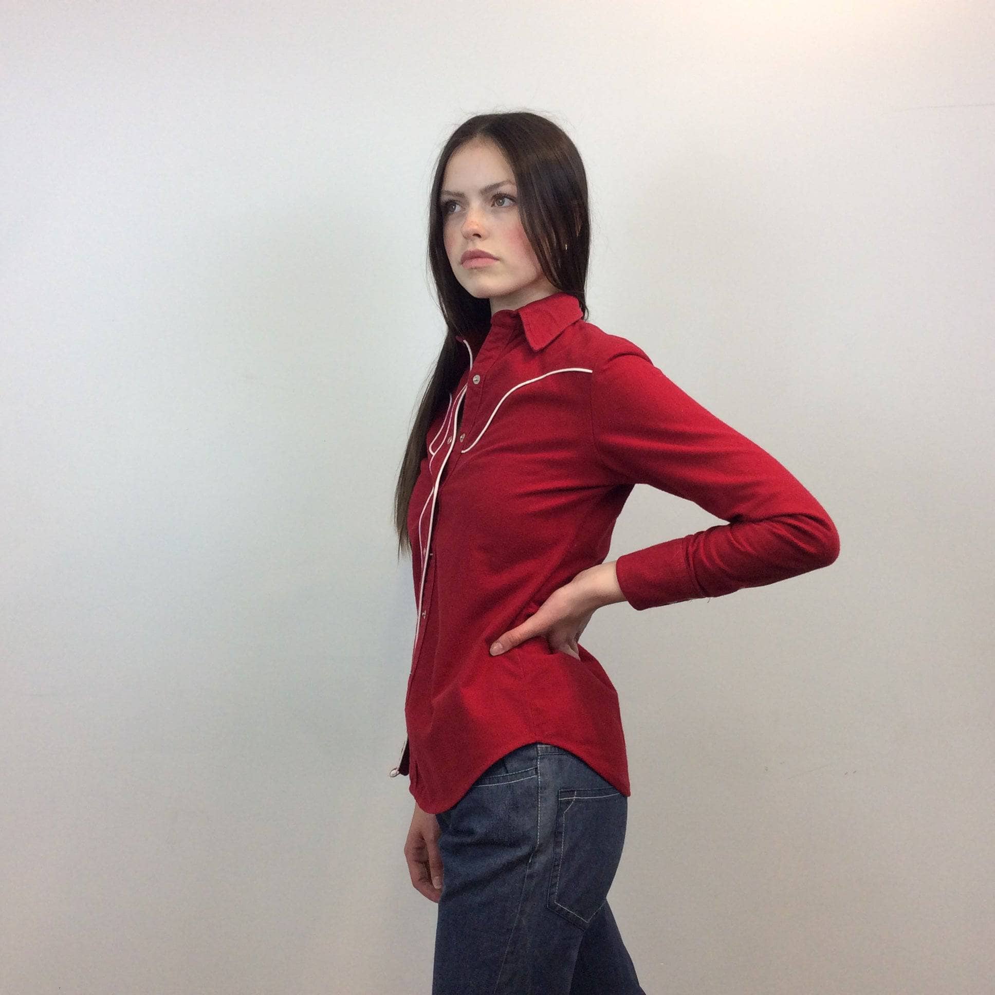 1970s Red Western Cotton Shirt Small - Image 5
