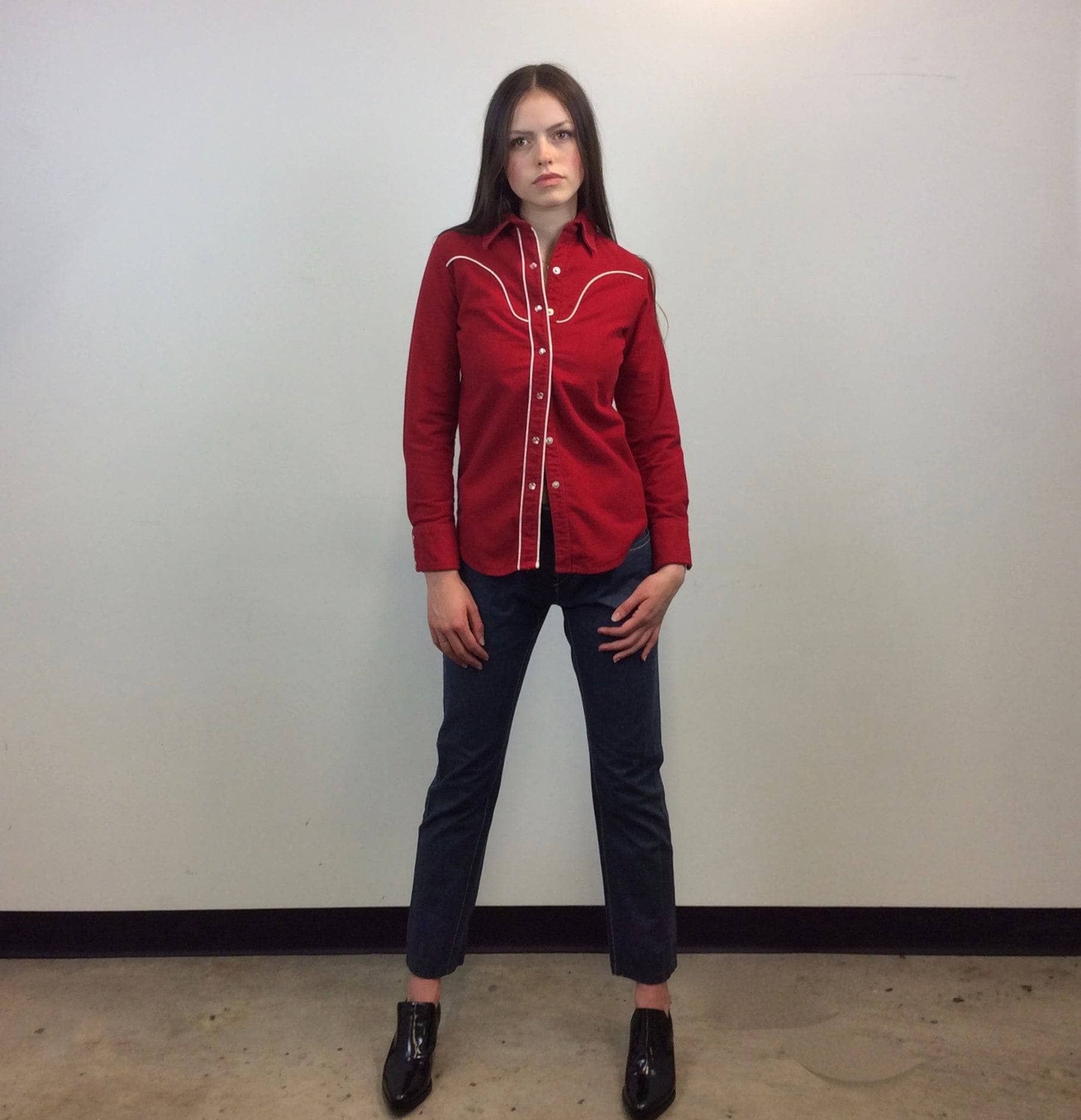 1970s Red Western Cotton Shirt Small - Image 6