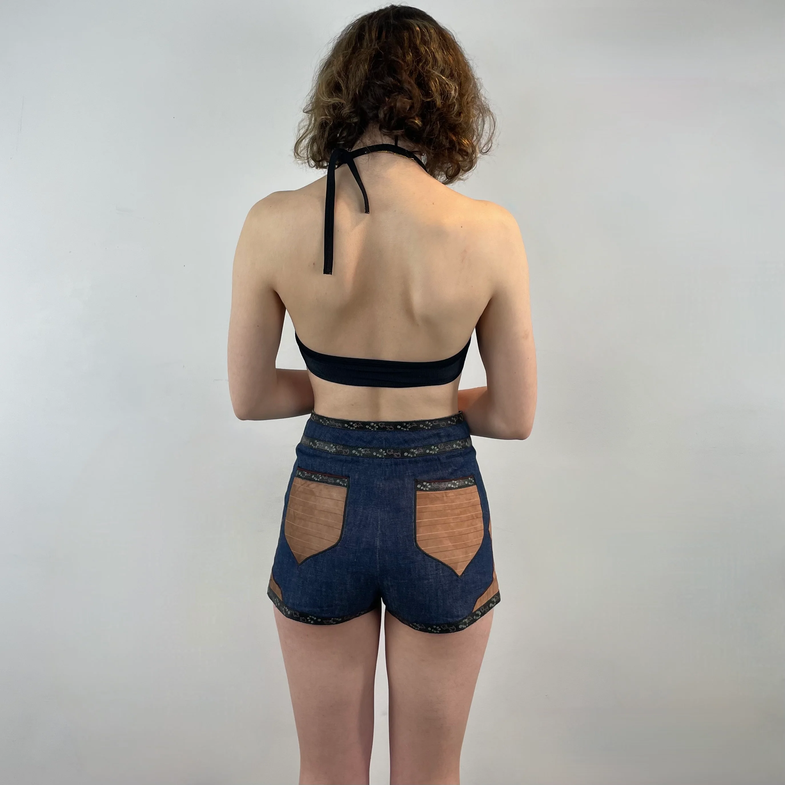 1970s Roberto Cavalli High-Waisted Denim and Leather Shorts Small - Image 3