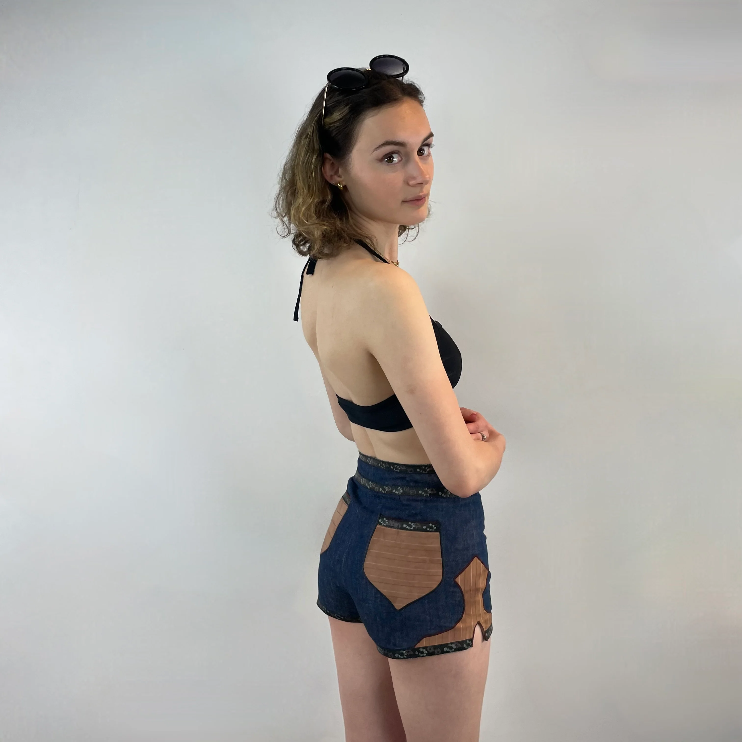 1970s Roberto Cavalli High-Waisted Denim and Leather Shorts Small - Image 4