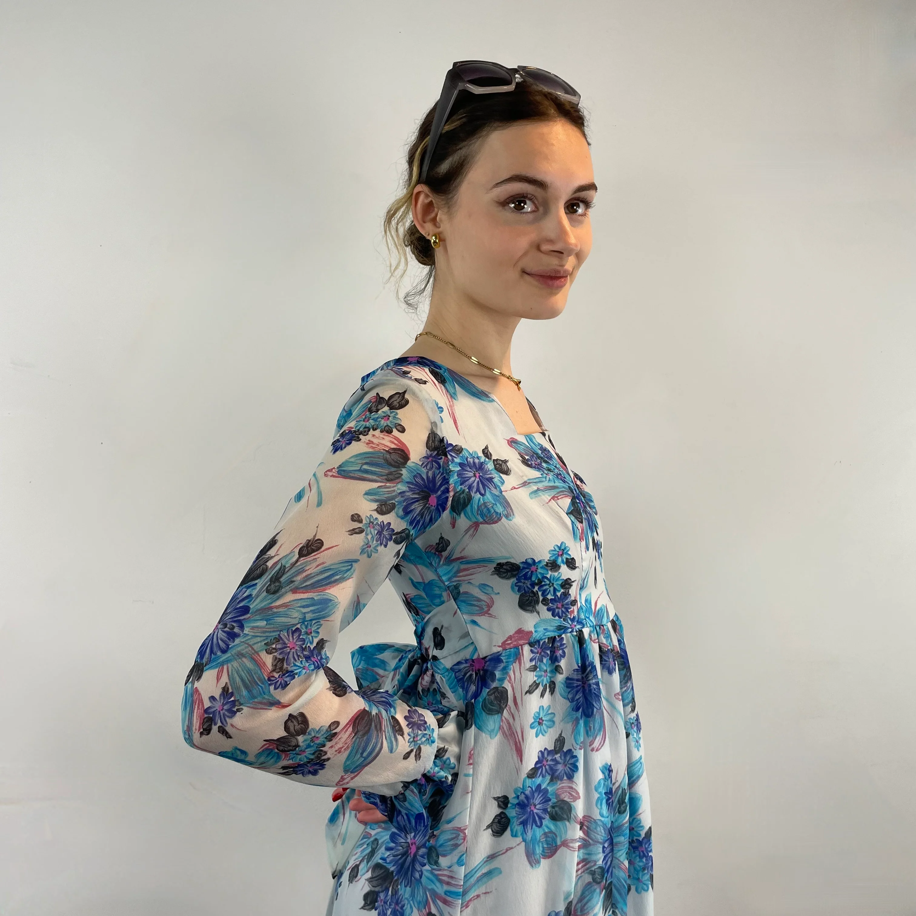 1970s Romantic Floral Print Long Sleeve Maxi Dress Small - Image 3