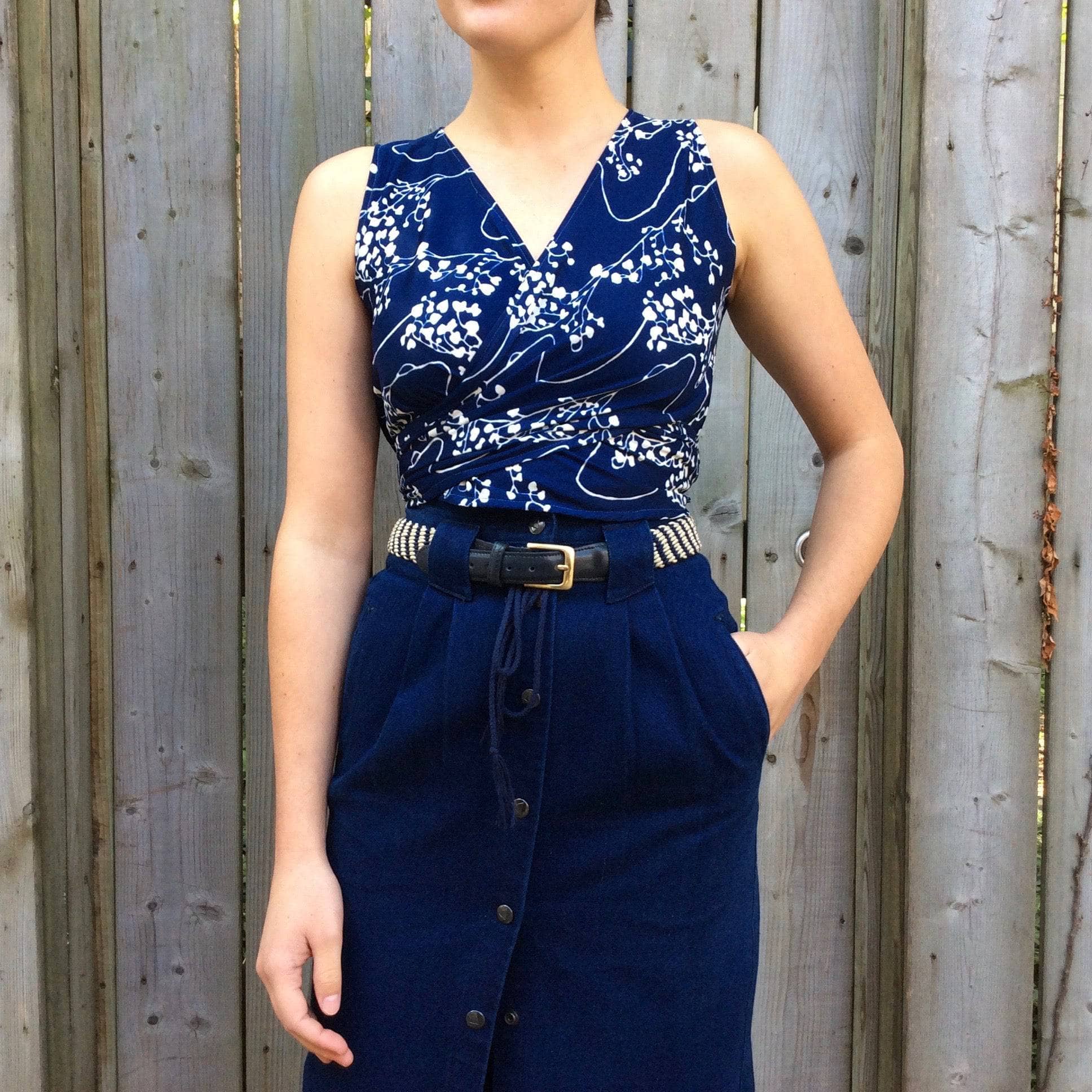 1970s Royal Blue Wrapped Sleeveless Top S/M - Image 3