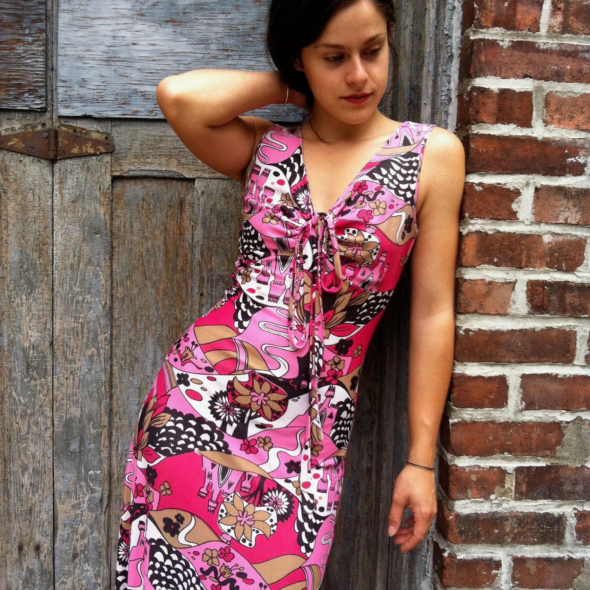 1970s Sleeveless Bold Print Maxi Dress Small - Image 5