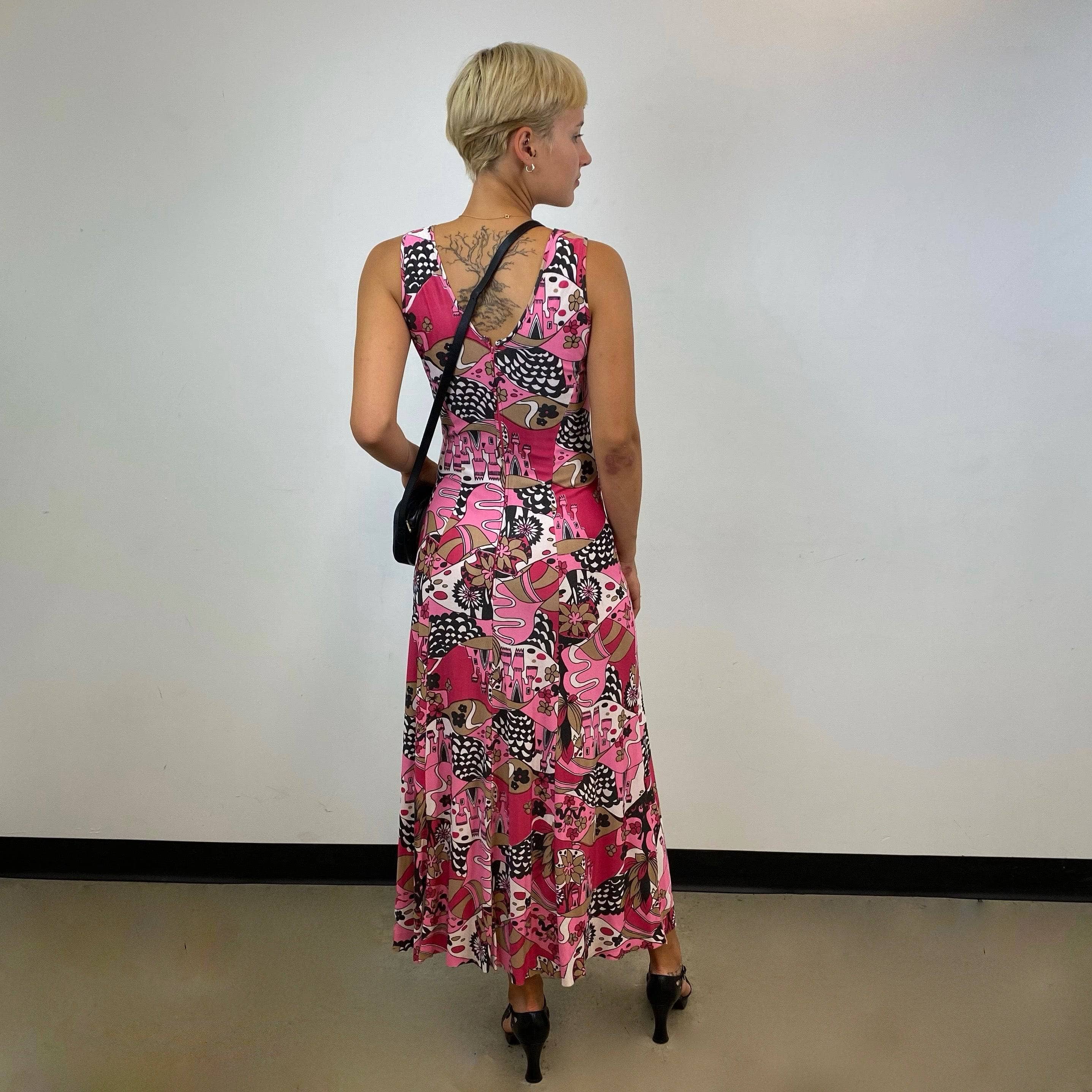 1970s Sleeveless Bold Print Maxi Dress Small - Image 6
